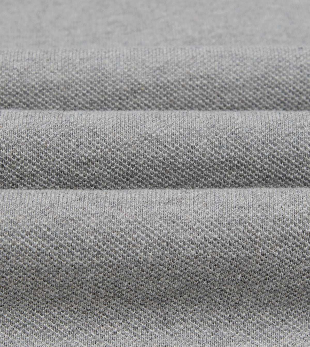 Grey Melange Pique Cotton Long-Sleeve Polo Shirt
