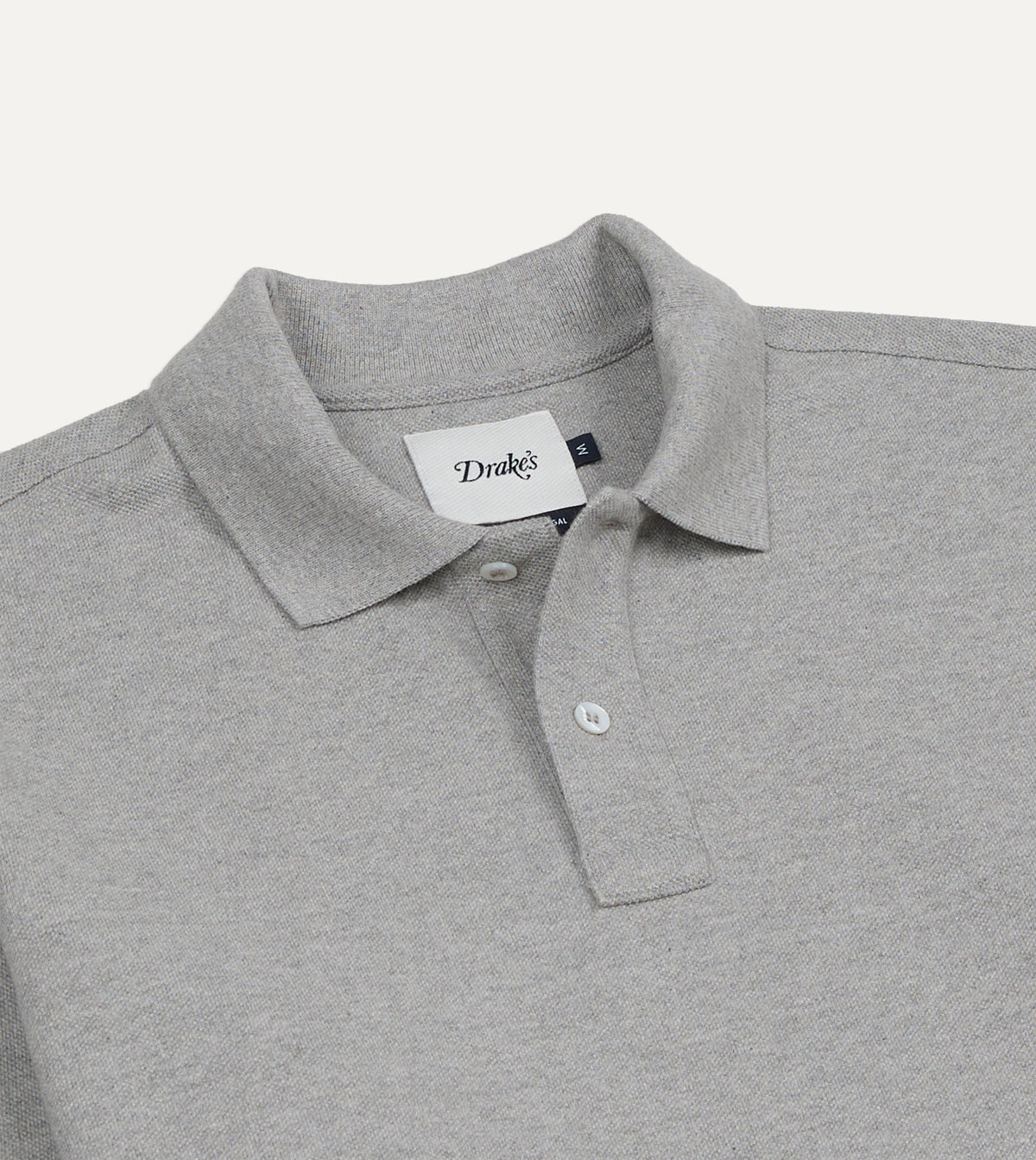 Grey Melange Pique Cotton Long-Sleeve Polo Shirt