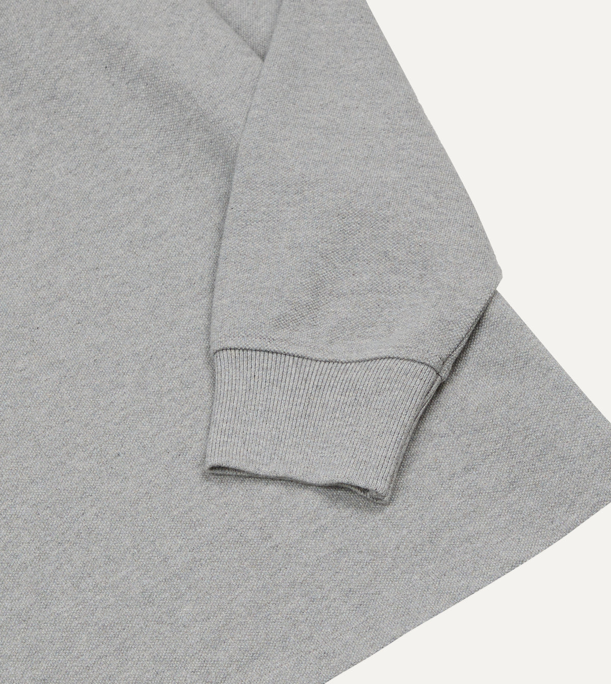 Grey Melange Pique Cotton Long-Sleeve Polo Shirt