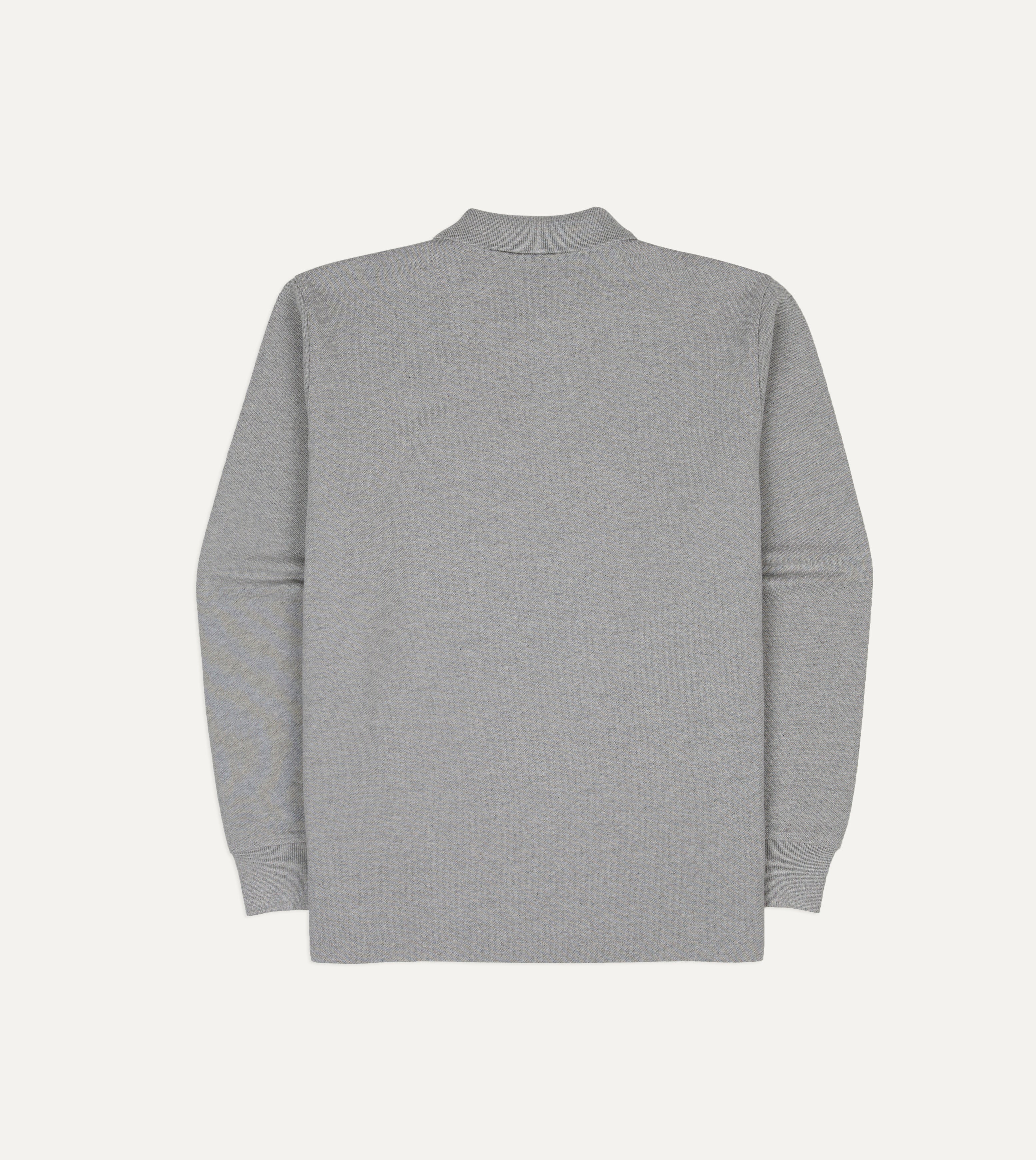 Grey Melange Pique Cotton Long-Sleeve Polo Shirt