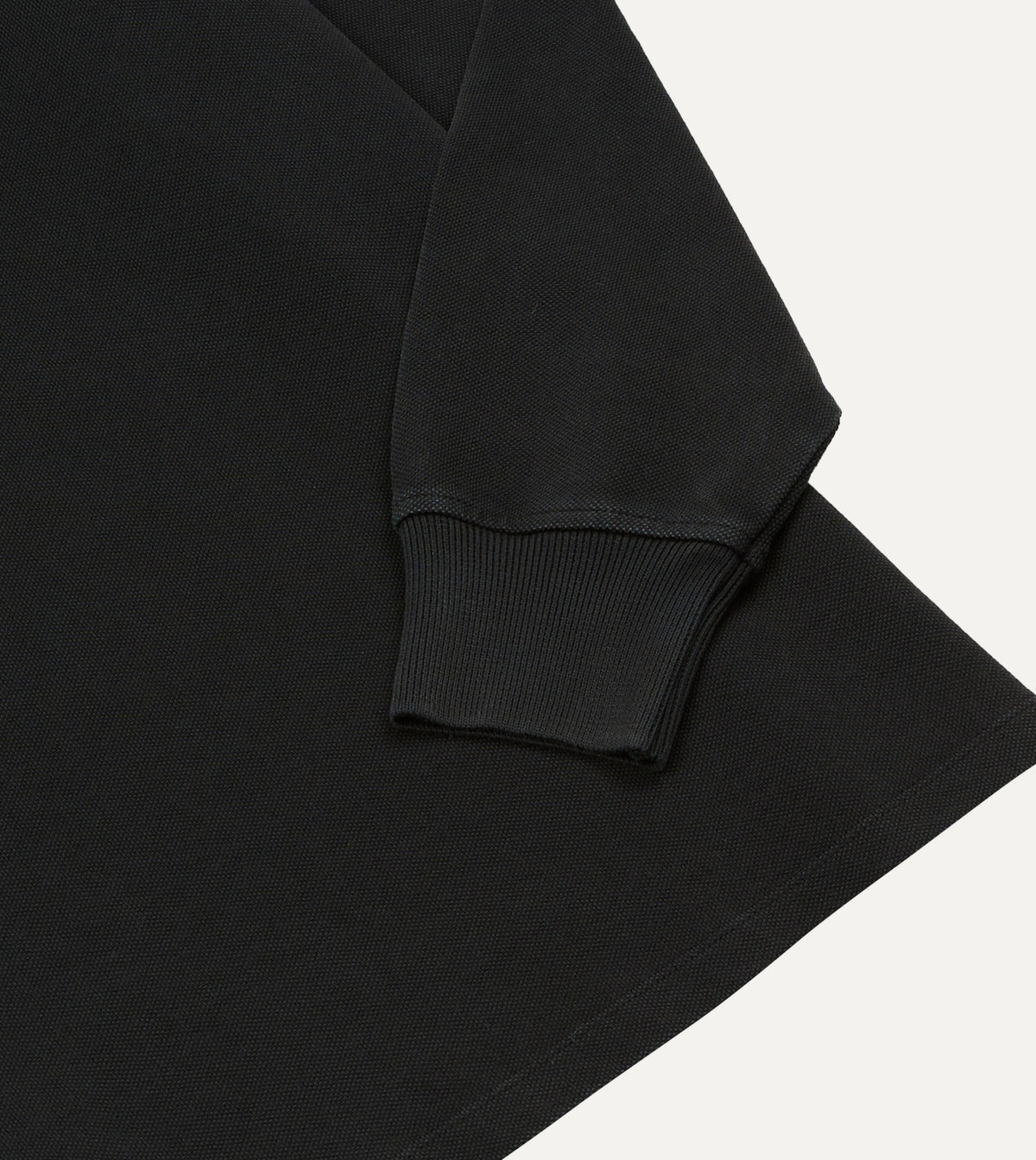 Black Pique Cotton Long-Sleeve Polo Shirt
