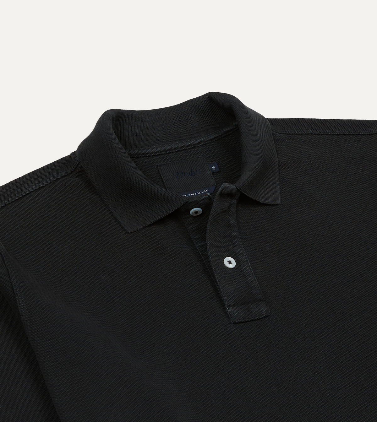 Black Pique Cotton Long-Sleeve Polo Shirt