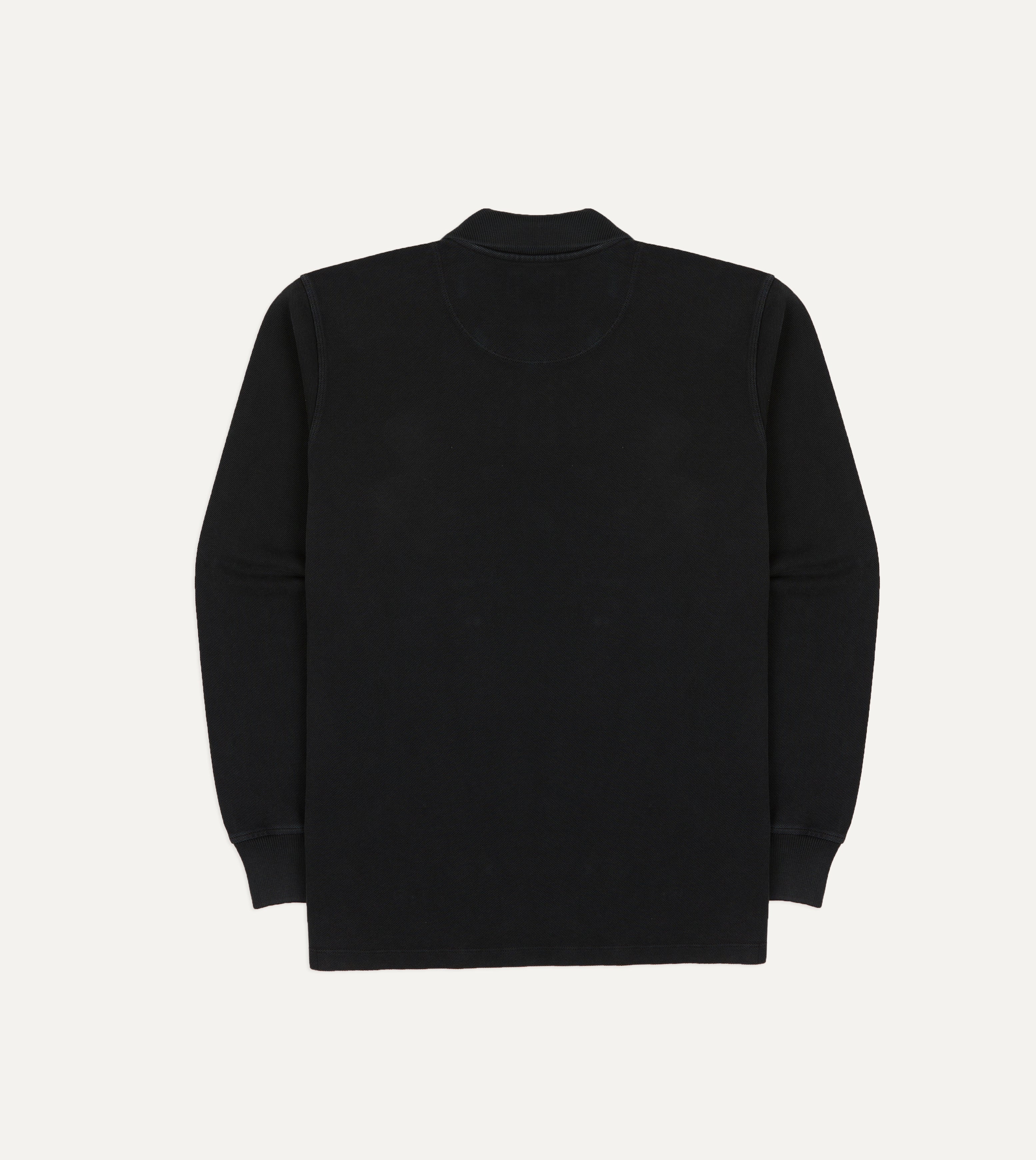 Black Pique Cotton Long-Sleeve Polo Shirt