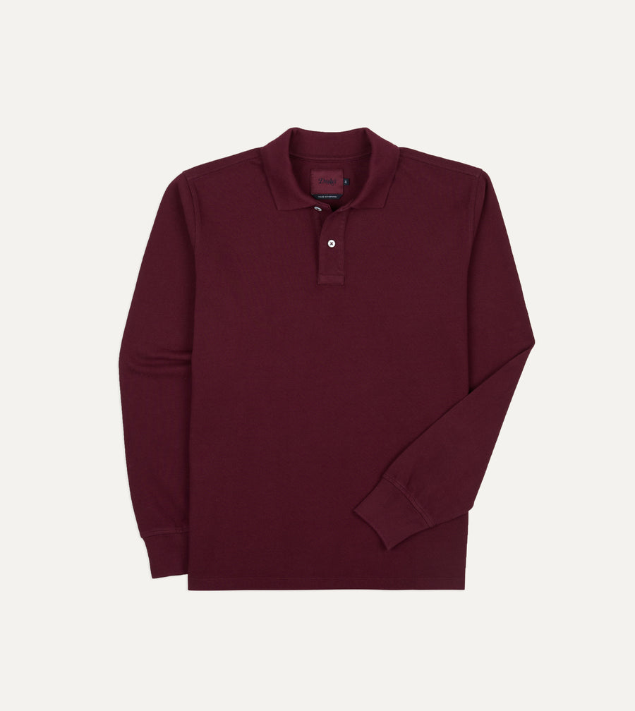Burgundy Pique Cotton Long-Sleeve Polo Shirt