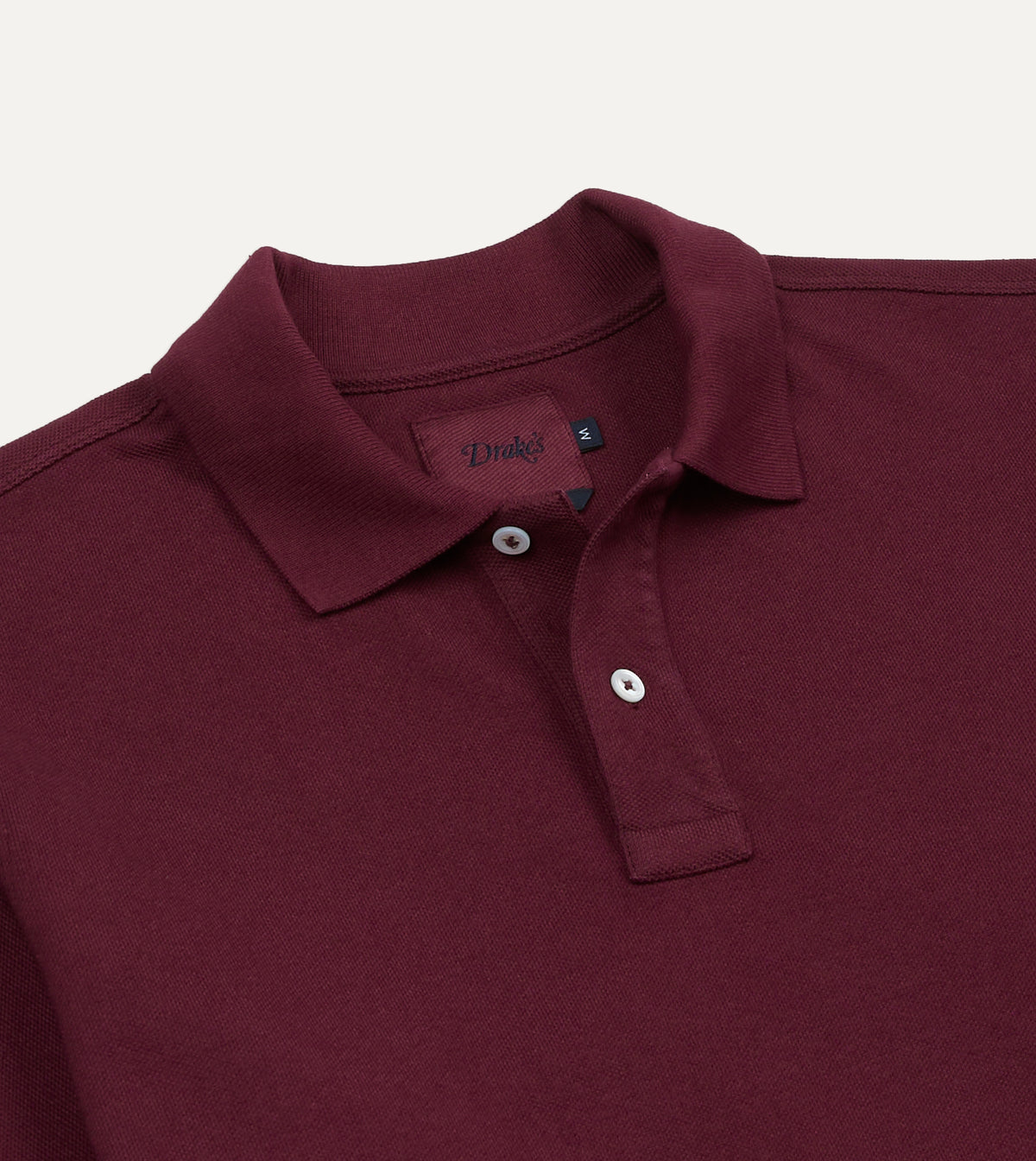 Burgundy Pique Cotton Long-Sleeve Polo Shirt