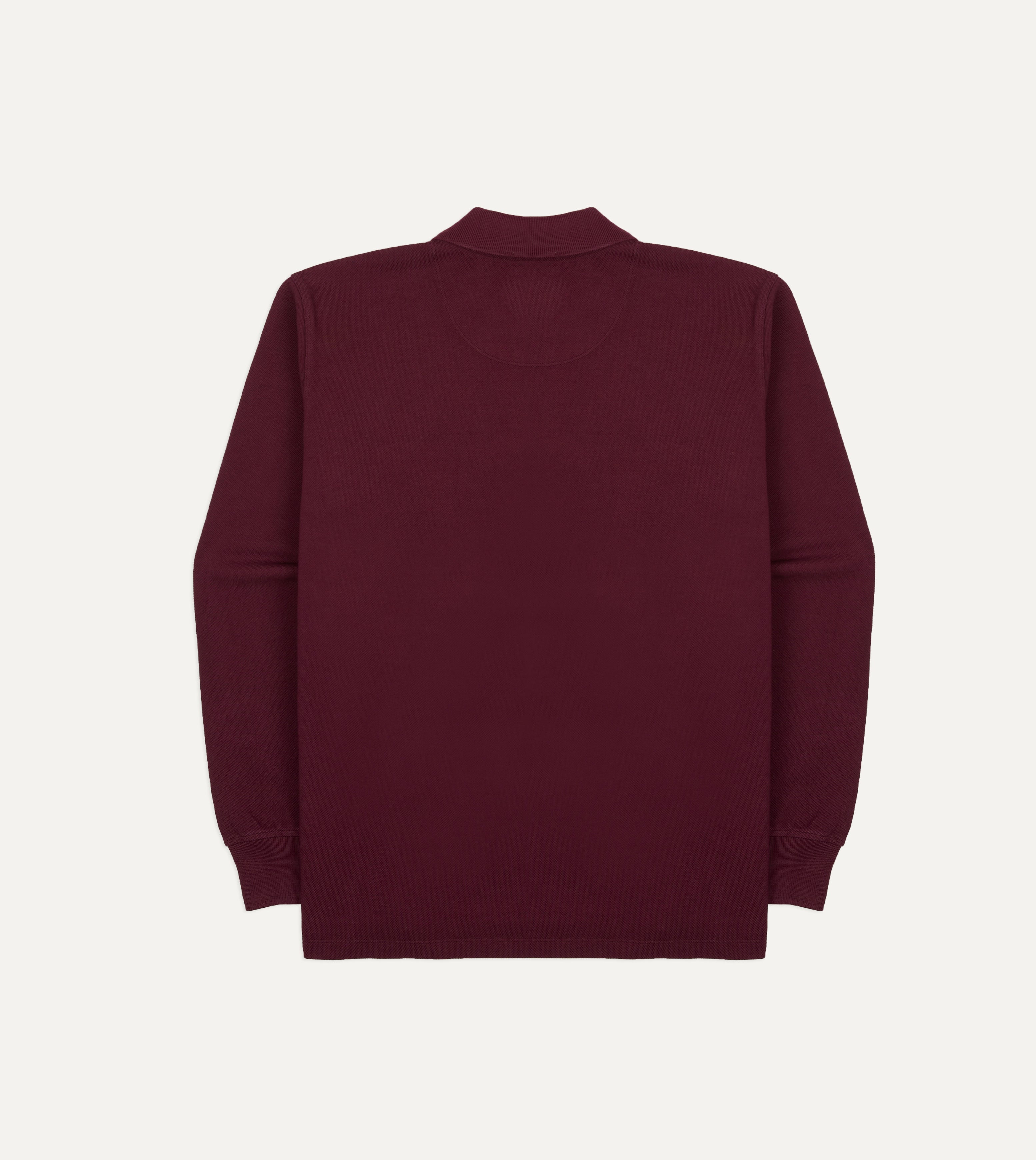Burgundy Pique Cotton Long-Sleeve Polo Shirt