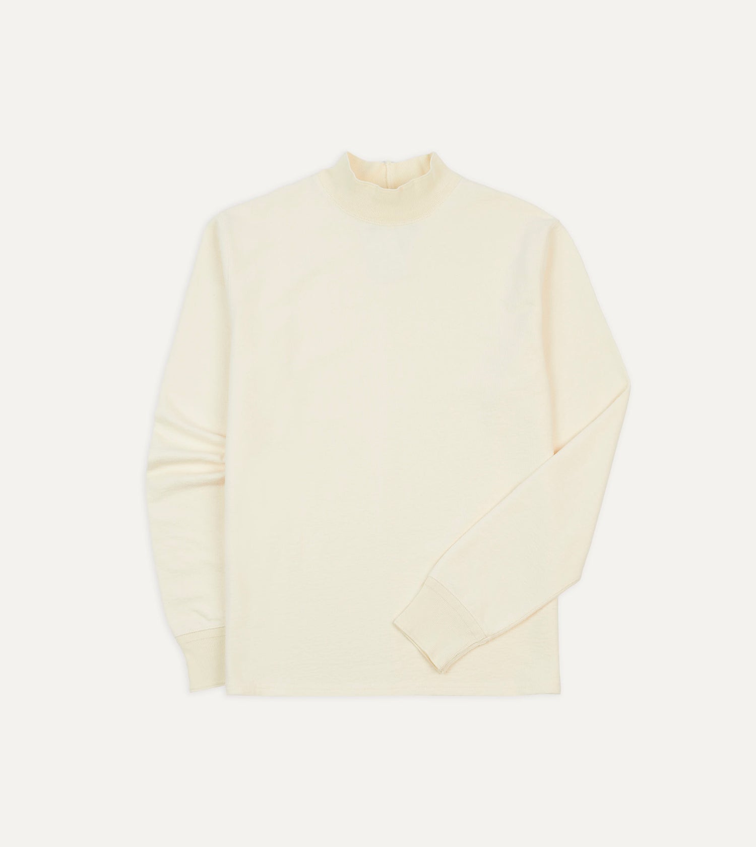 Ecru Cotton Long-Sleeve Mock Neck Hiking T-Shirt