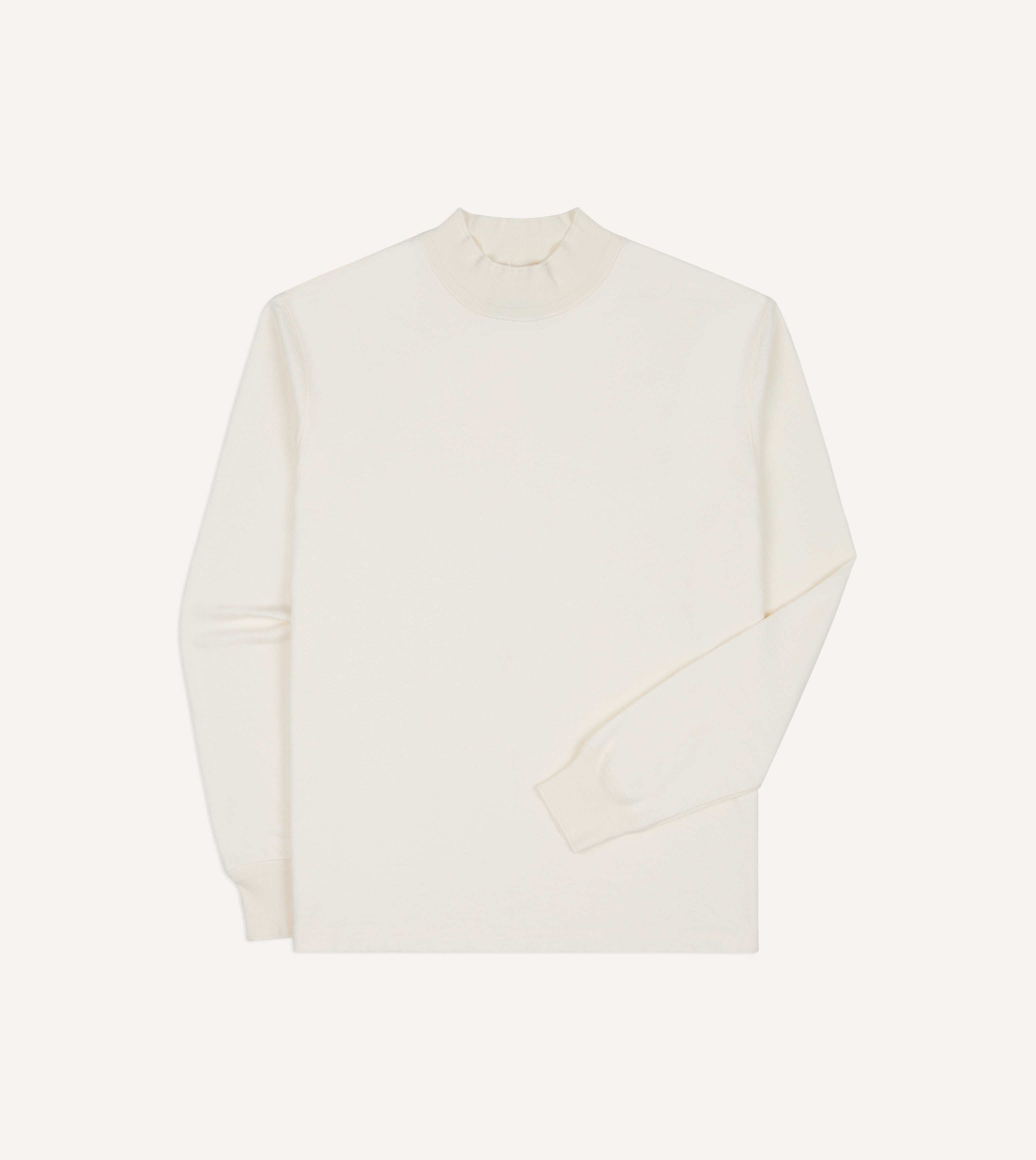 Antique White Cotton Long-Sleeve Mock Neck Hiking T-Shirt