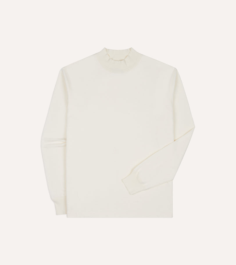 Antique White Cotton Long-Sleeve Mock Neck Hiking T-Shirt