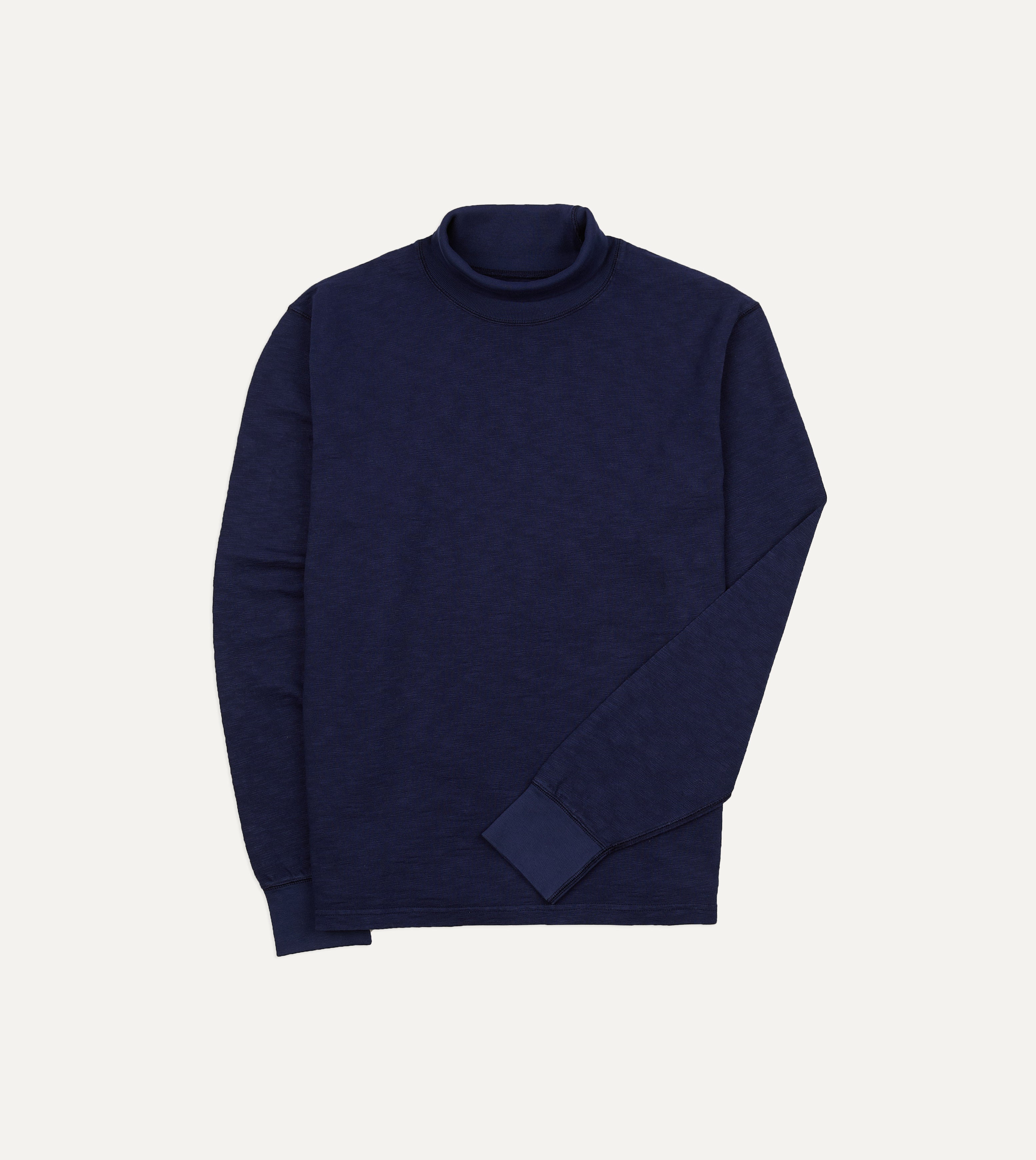 Navy Slub Cotton Long-Sleeve Mock Neck Hiking T-Shirt