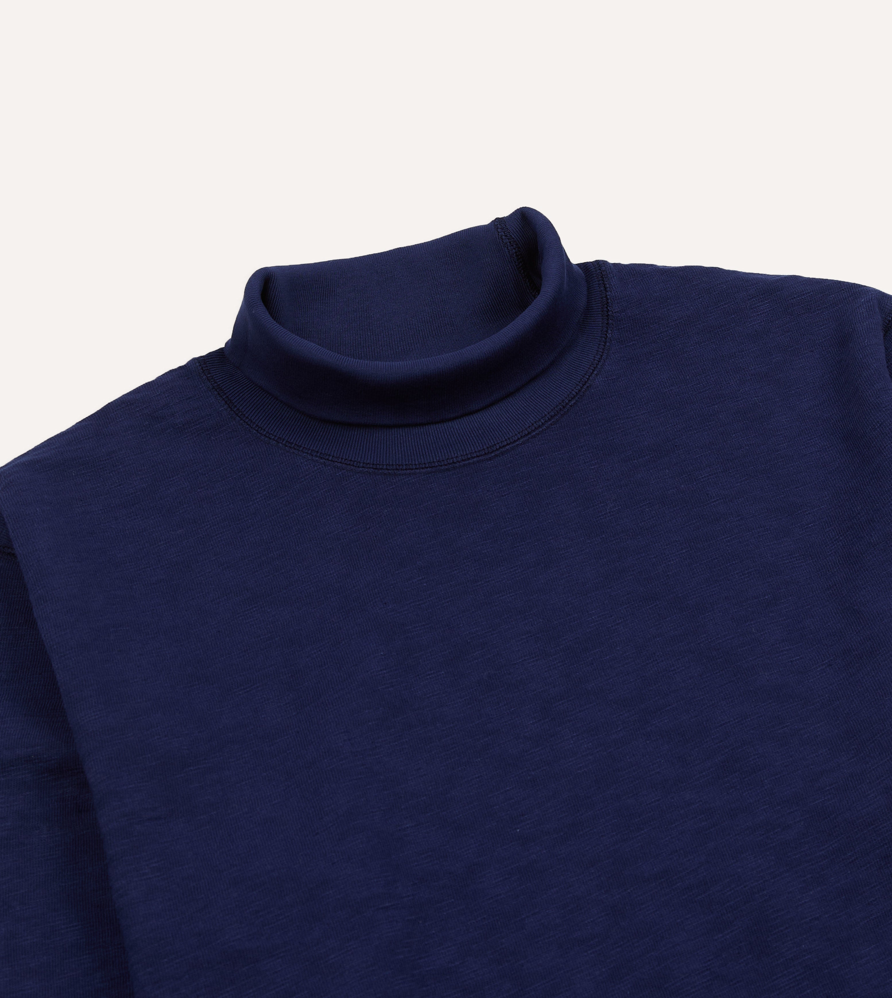 Navy Slub Cotton Long-Sleeve Mock Neck Hiking T-Shirt – Drakes US