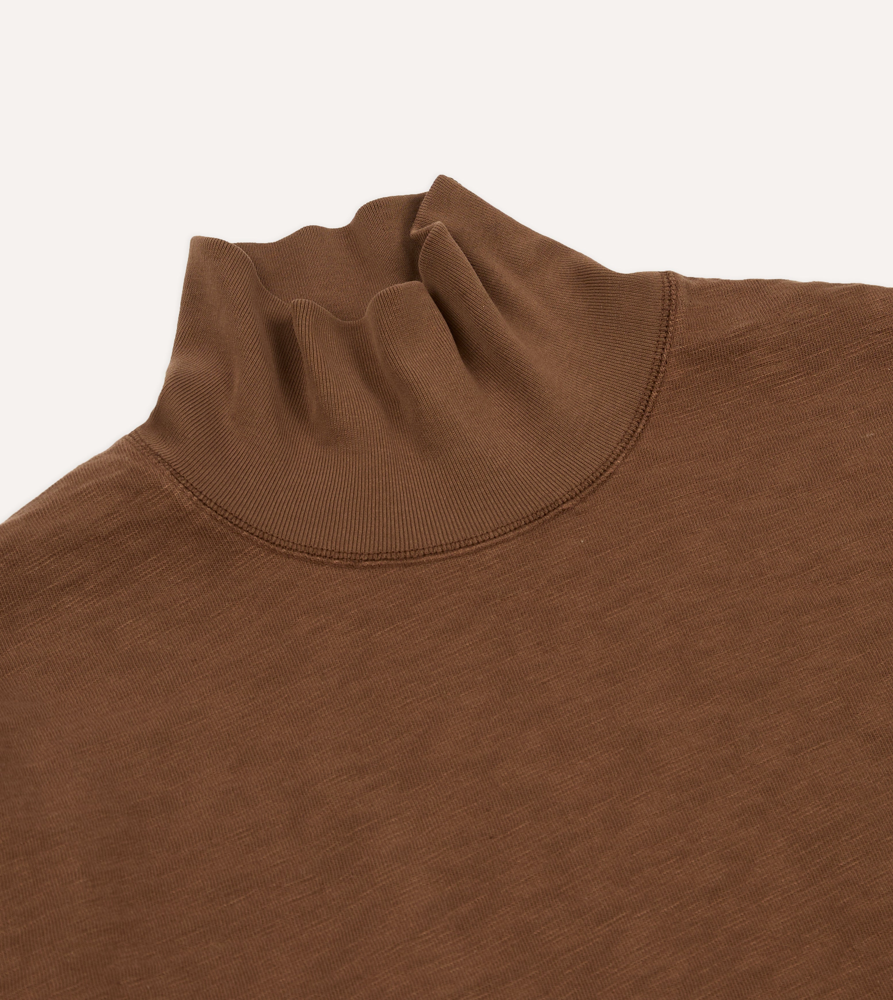 Brown Slub Cotton Long-Sleeve Mock Neck Hiking T-Shirt – Drakes US