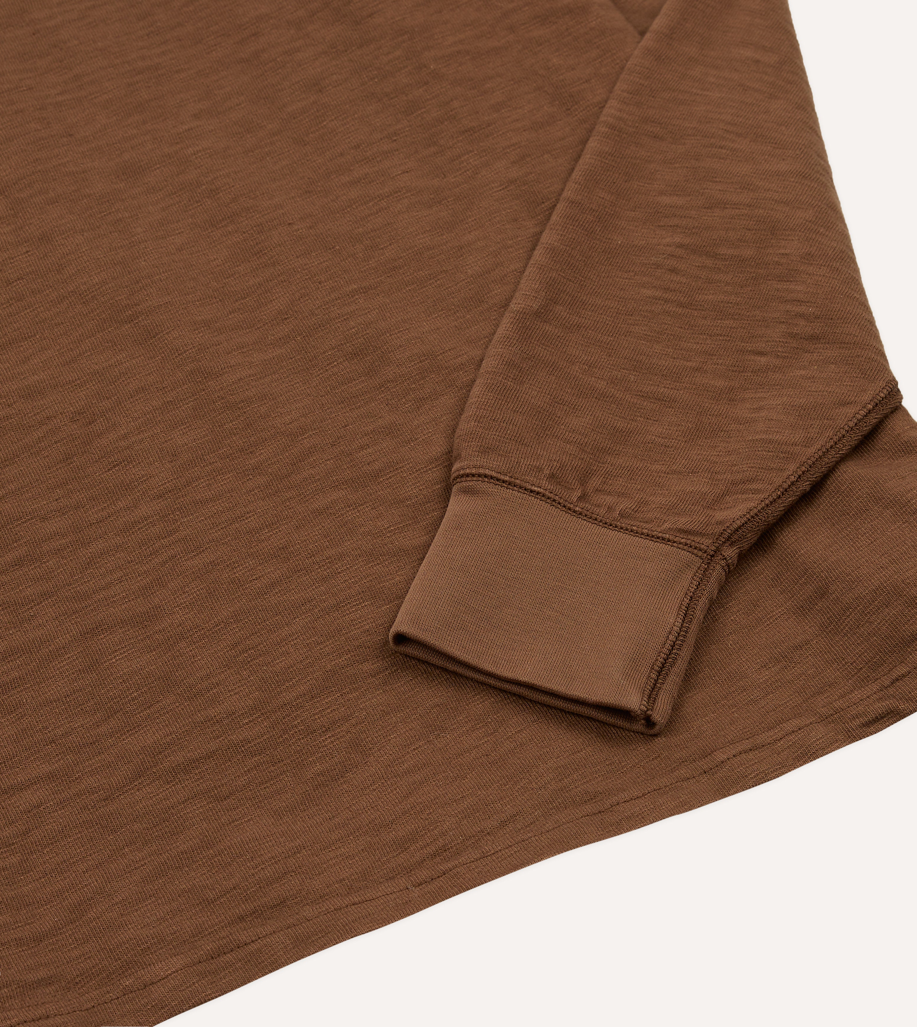 Brown Slub Cotton Long-Sleeve Mock Neck Hiking T-Shirt – Drakes US