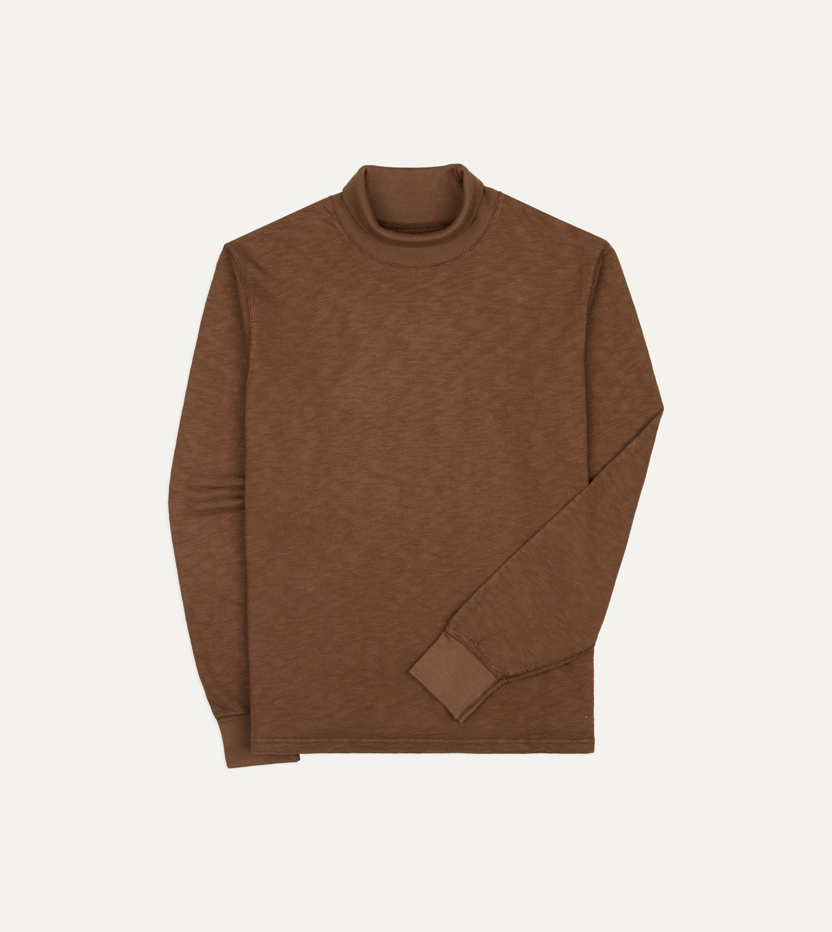 Brown Slub Cotton Long-Sleeve Mock Neck Hiking T-Shirt