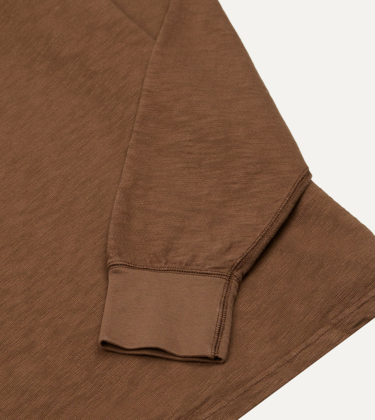 Brown Slub Cotton Long-Sleeve Mock Neck Hiking T-Shirt