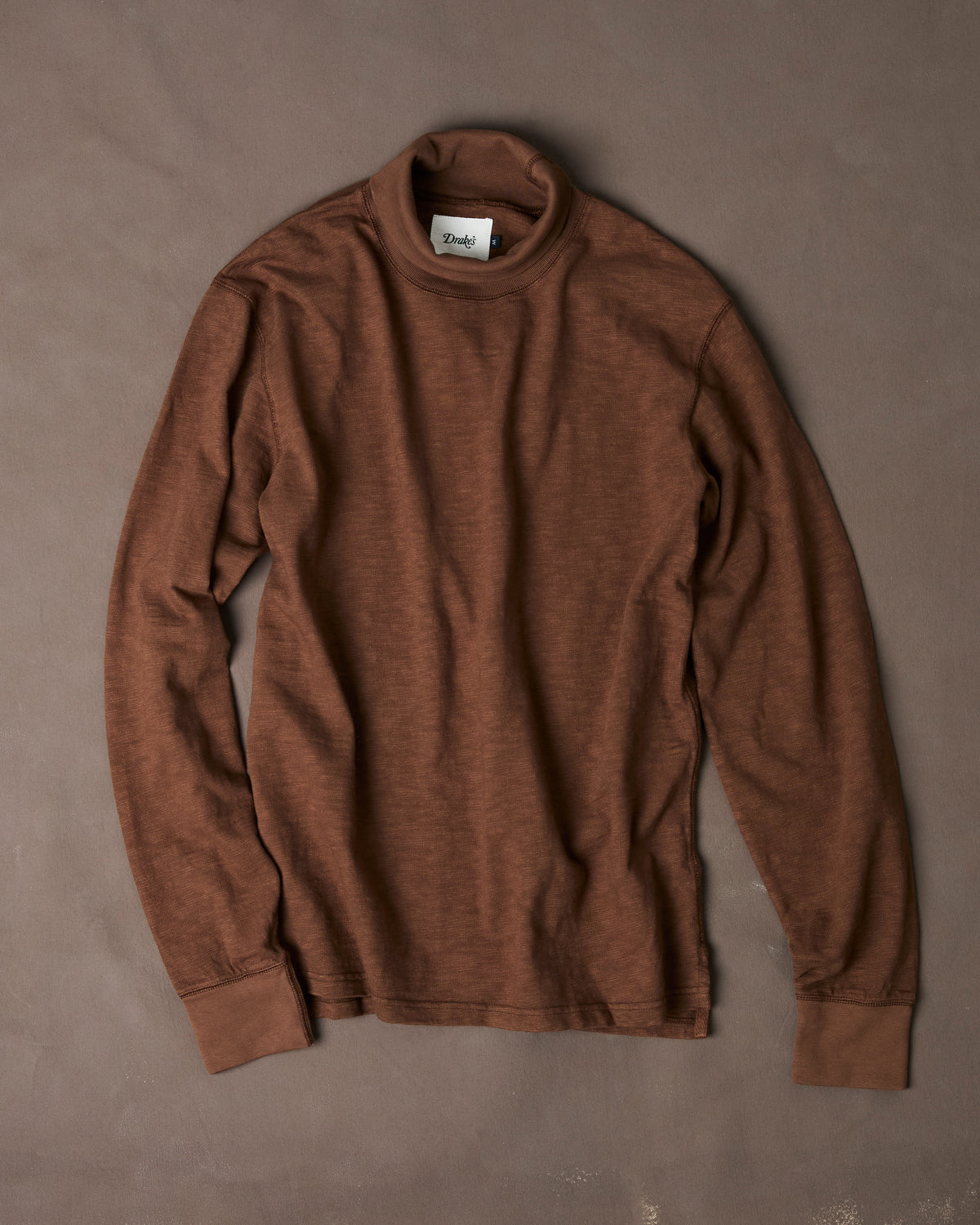 Brown Slub Cotton Long-Sleeve Mock Neck Hiking T-Shirt