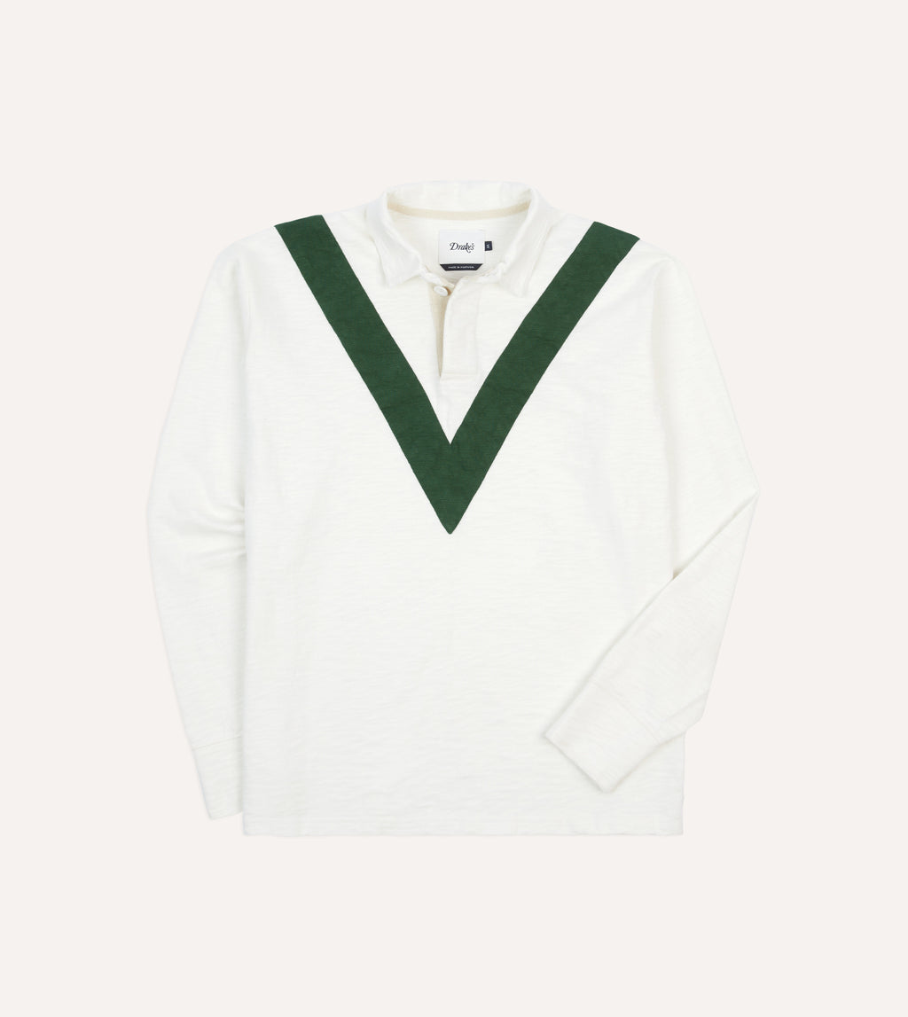 Ecru and Green Chevron Cotton Rugby Shirt – Drakes US