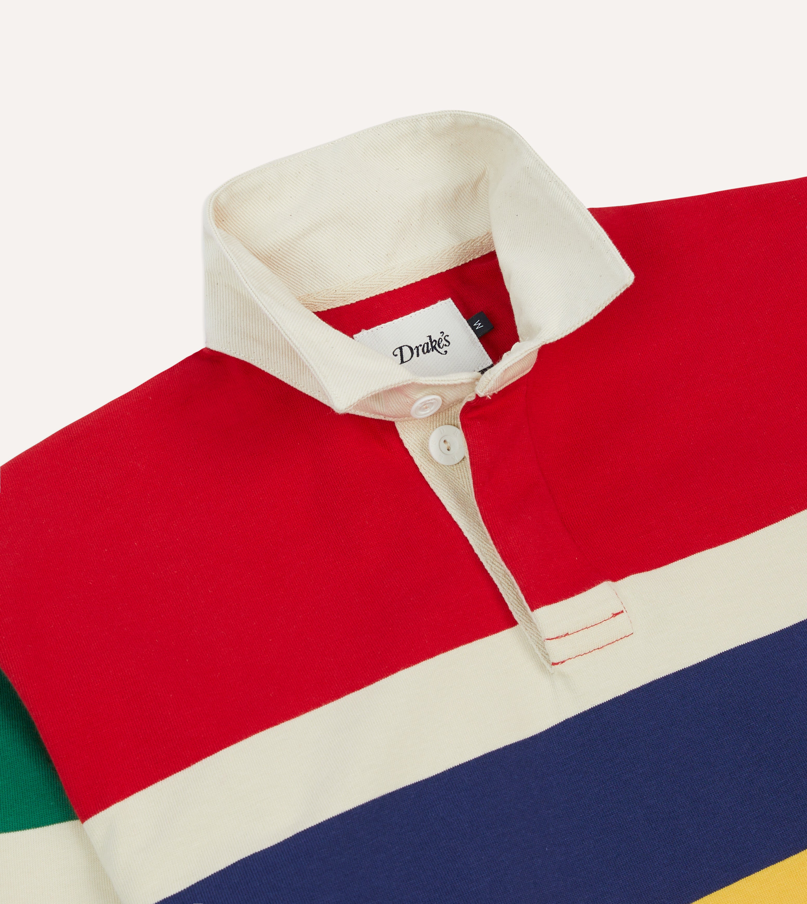 Red, Yellow and Navy Multi Stripe Cotton Rugby Shirt – Drakes US