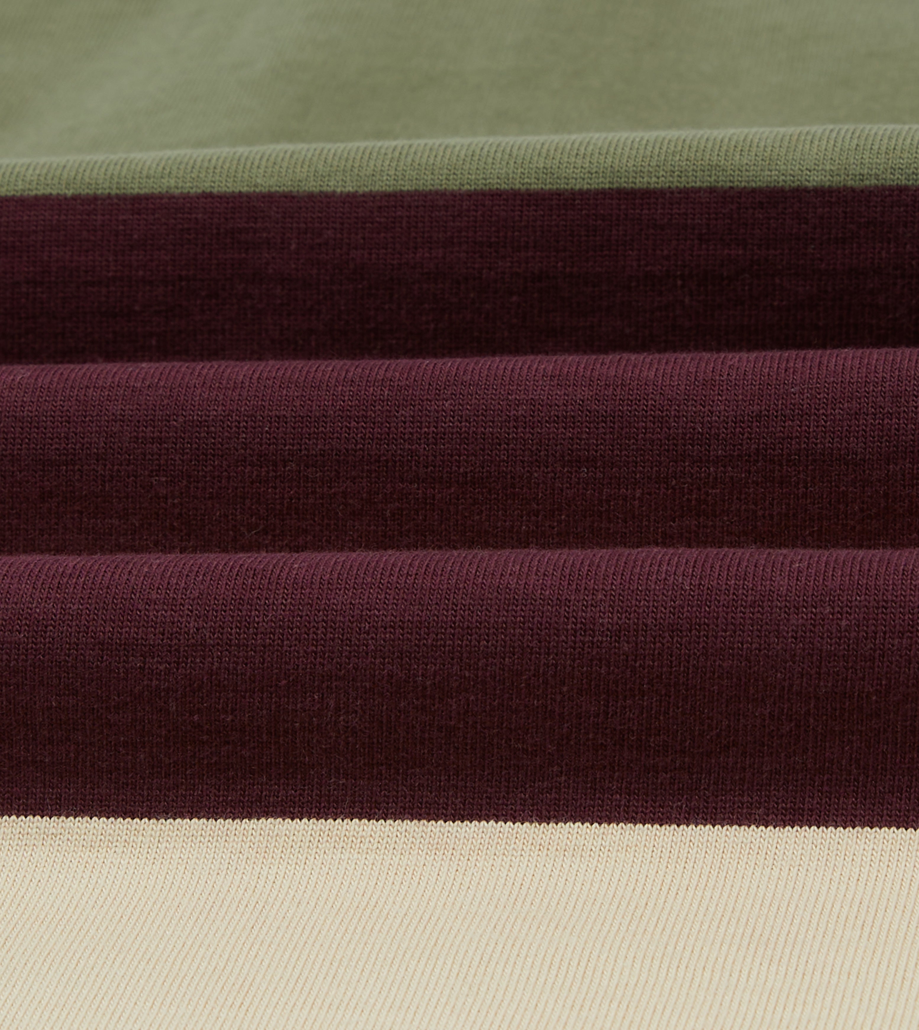 Khaki, Burgundy and Ecru Half Striped Cotton Rugby Shirt