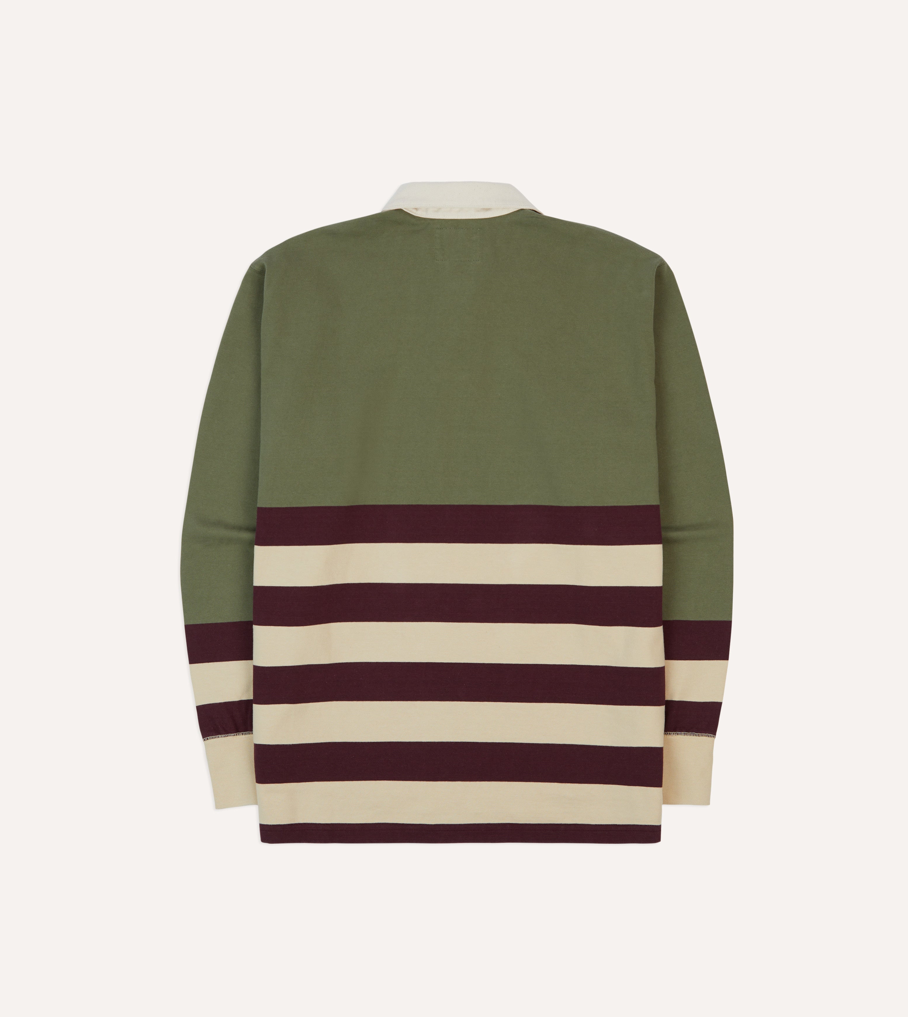 Khaki, Burgundy and Ecru Half Striped Cotton Rugby Shirt