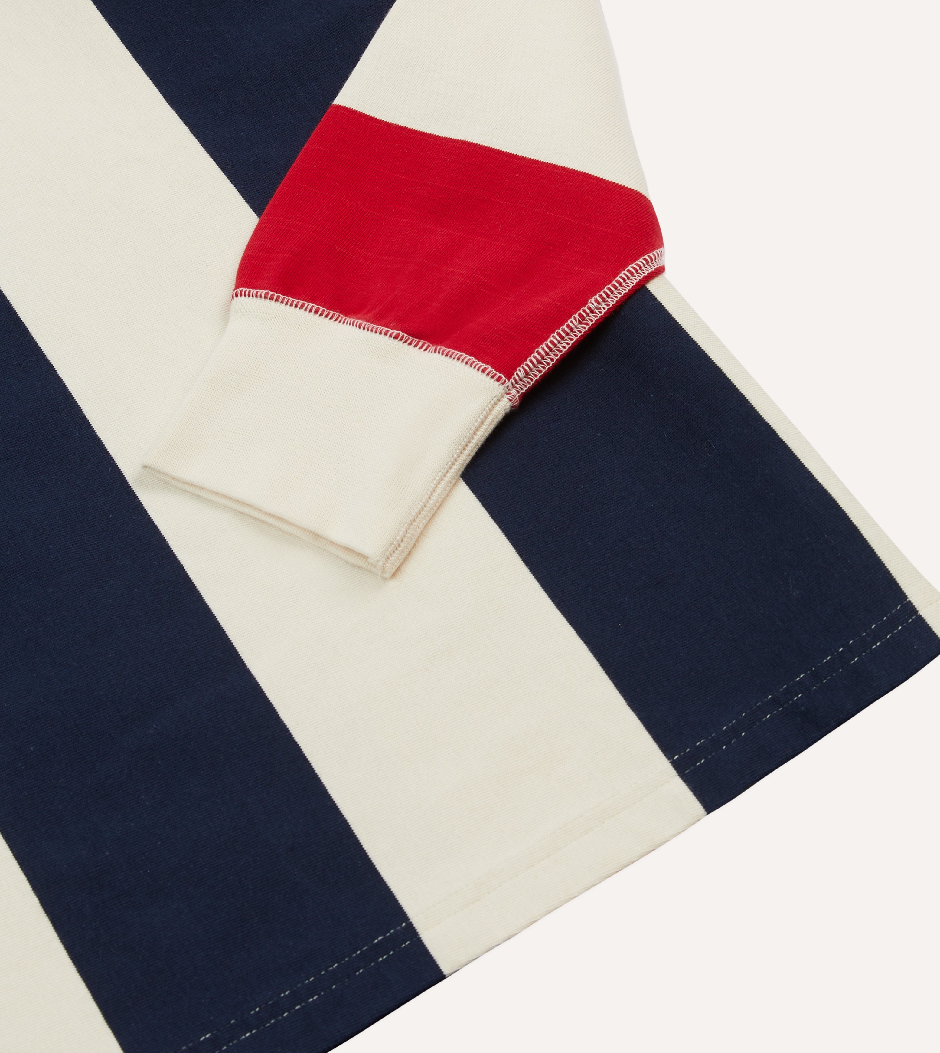 Navy, Red and Ecru Vertical Block Stripe Cotton Rugby Shirt