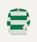 Green and White Stripe Cotton Mandarin Collar Rugby Shirt