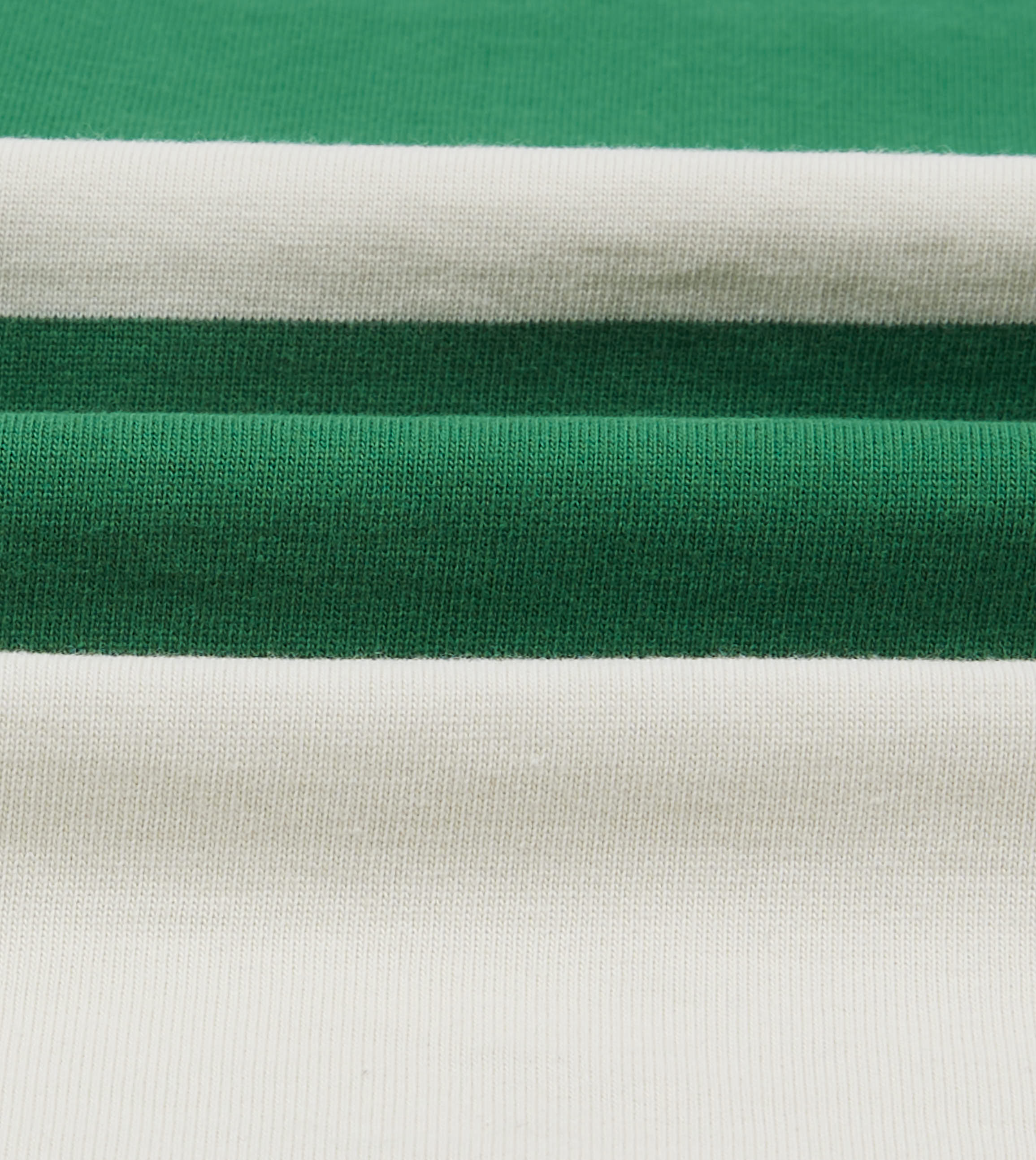 Green and White Stripe Cotton Mandarin Collar Rugby Shirt