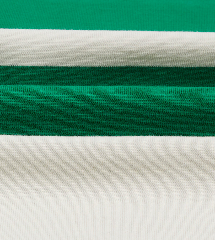 Green and White Stripe Cotton Mandarin Collar Rugby Shirt