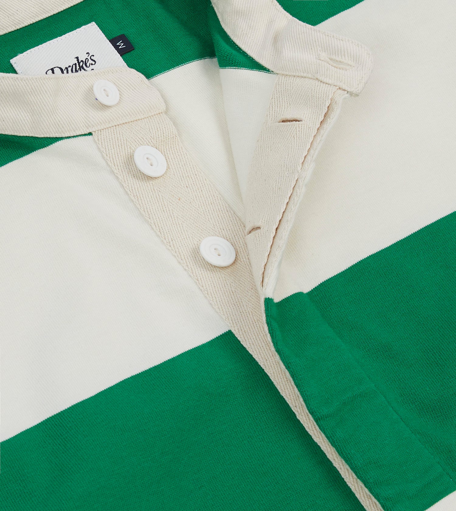 Green and White Stripe Cotton Mandarin Collar Rugby Shirt