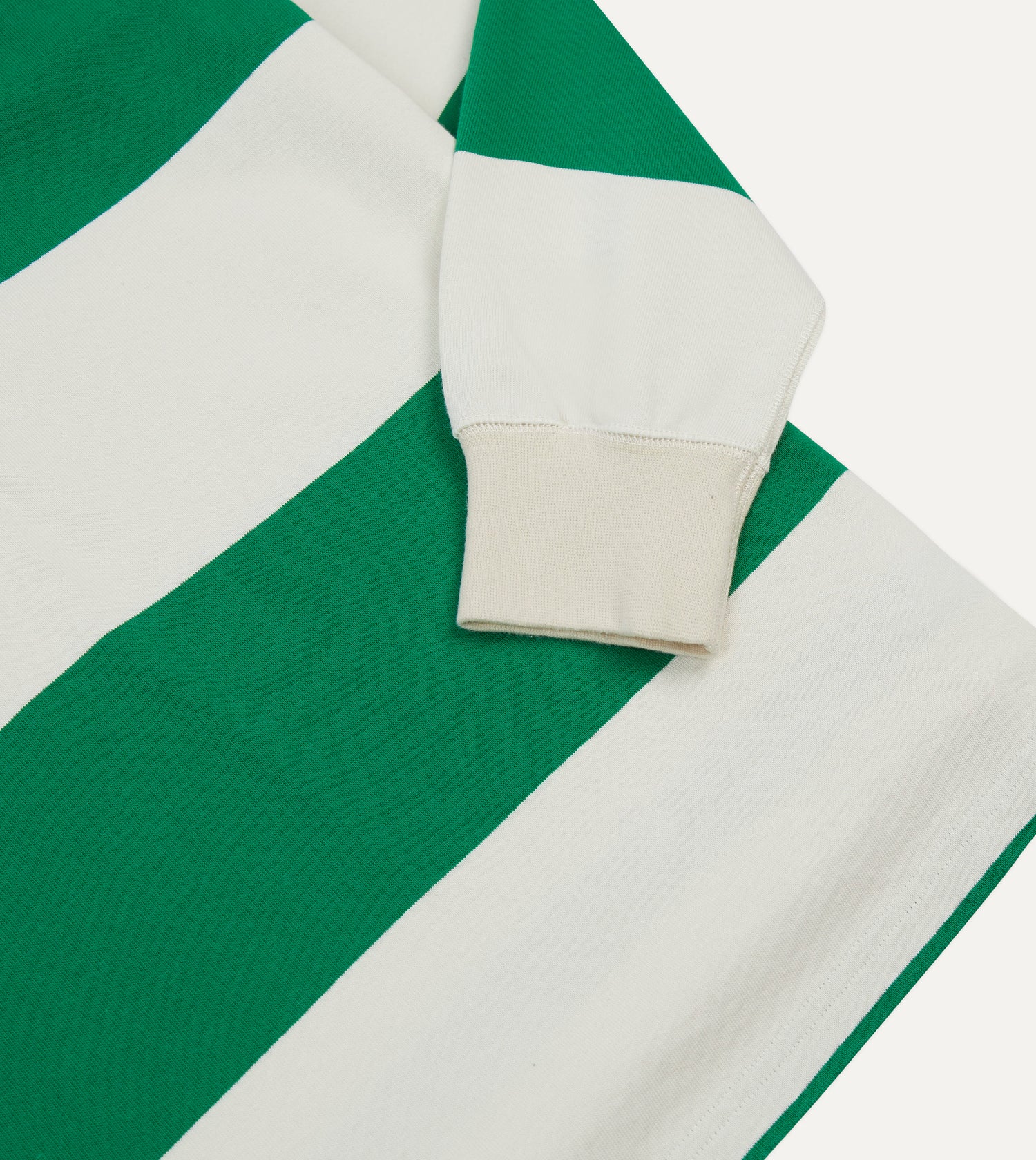 Green and White Stripe Cotton Mandarin Collar Rugby Shirt