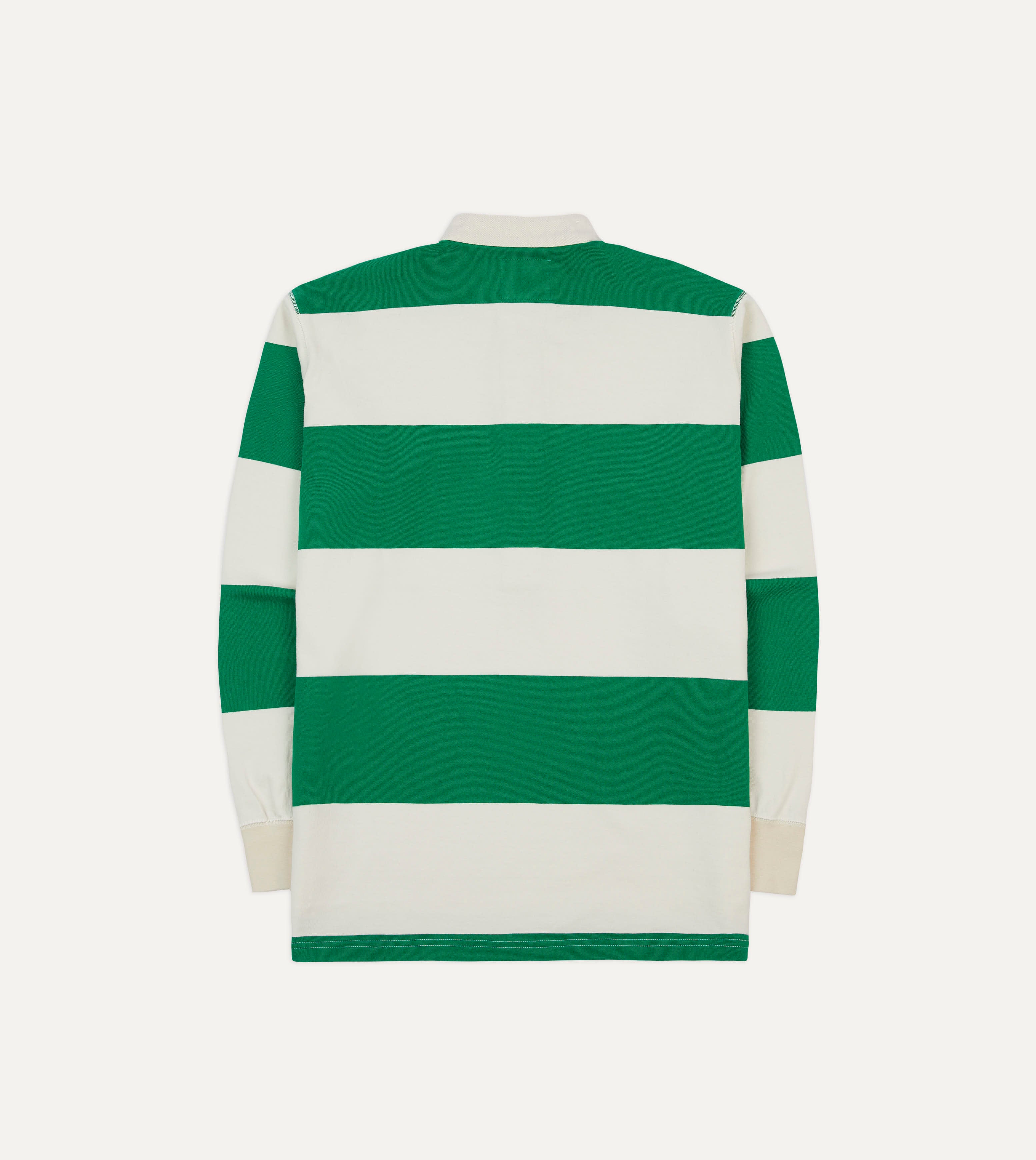 Green and White Stripe Cotton Mandarin Collar Rugby Shirt