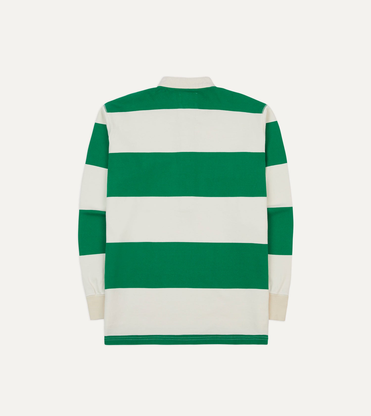 Green and White Stripe Cotton Mandarin Collar Rugby Shirt
