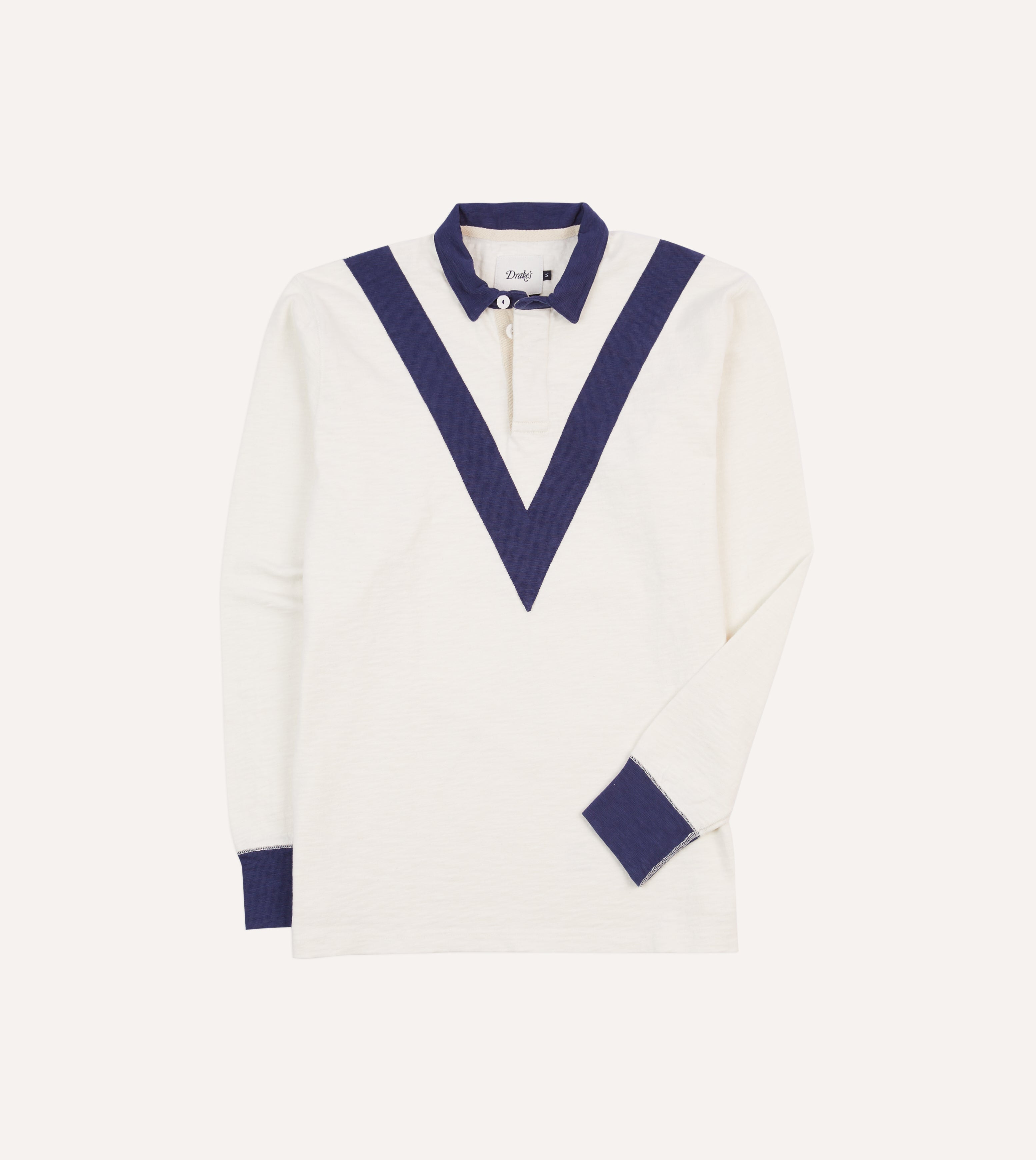 Ecru and Navy Chevron Flamé Cotton Rugby Shirt