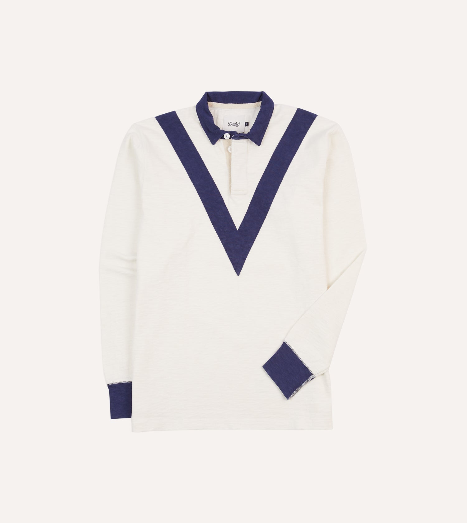 Ecru and Navy Chevron Flamé Cotton Rugby Shirt
