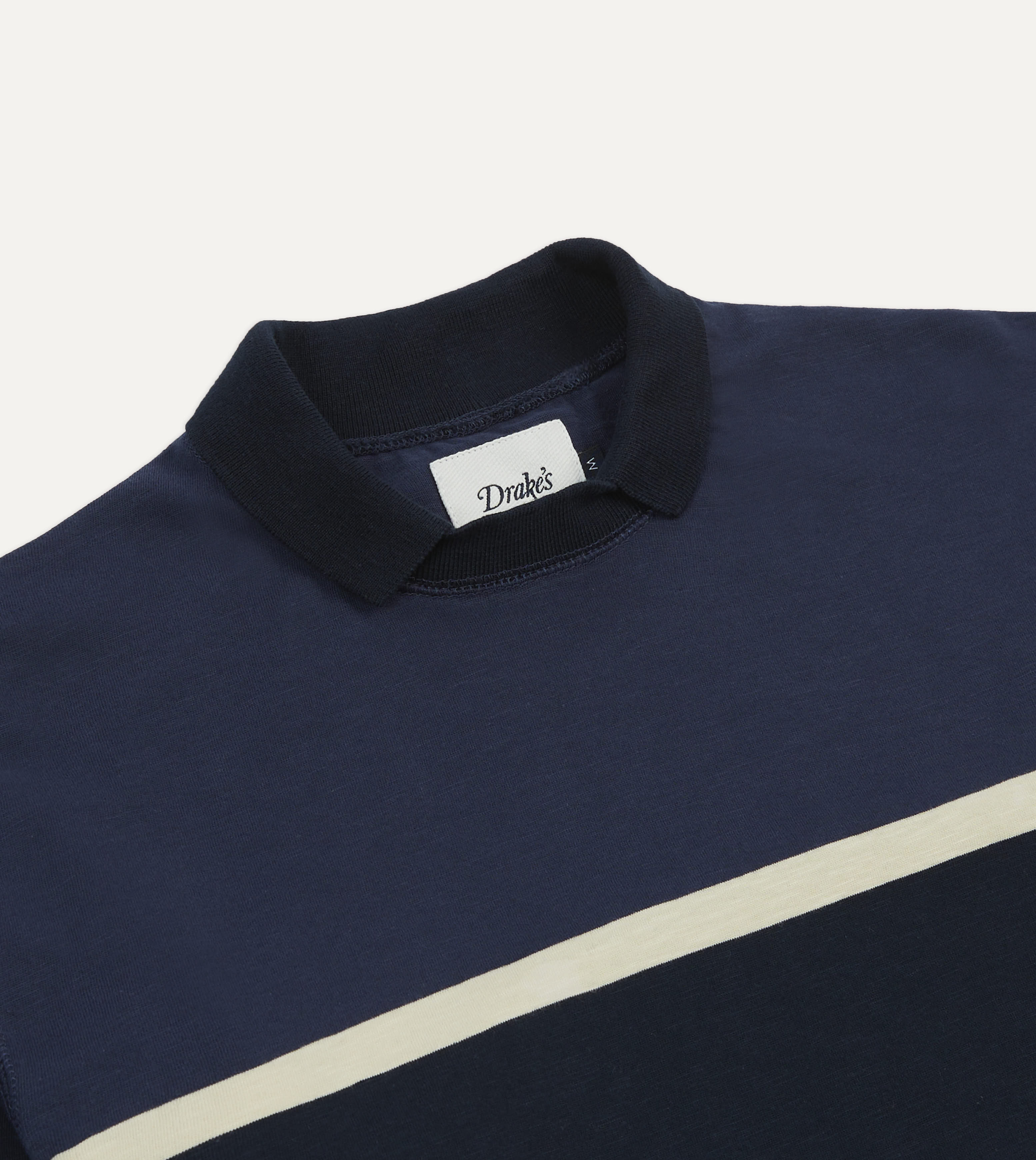 Navy and Ecru Stripe Mock Collar Long-Sleeve Jersey – Drakes US
