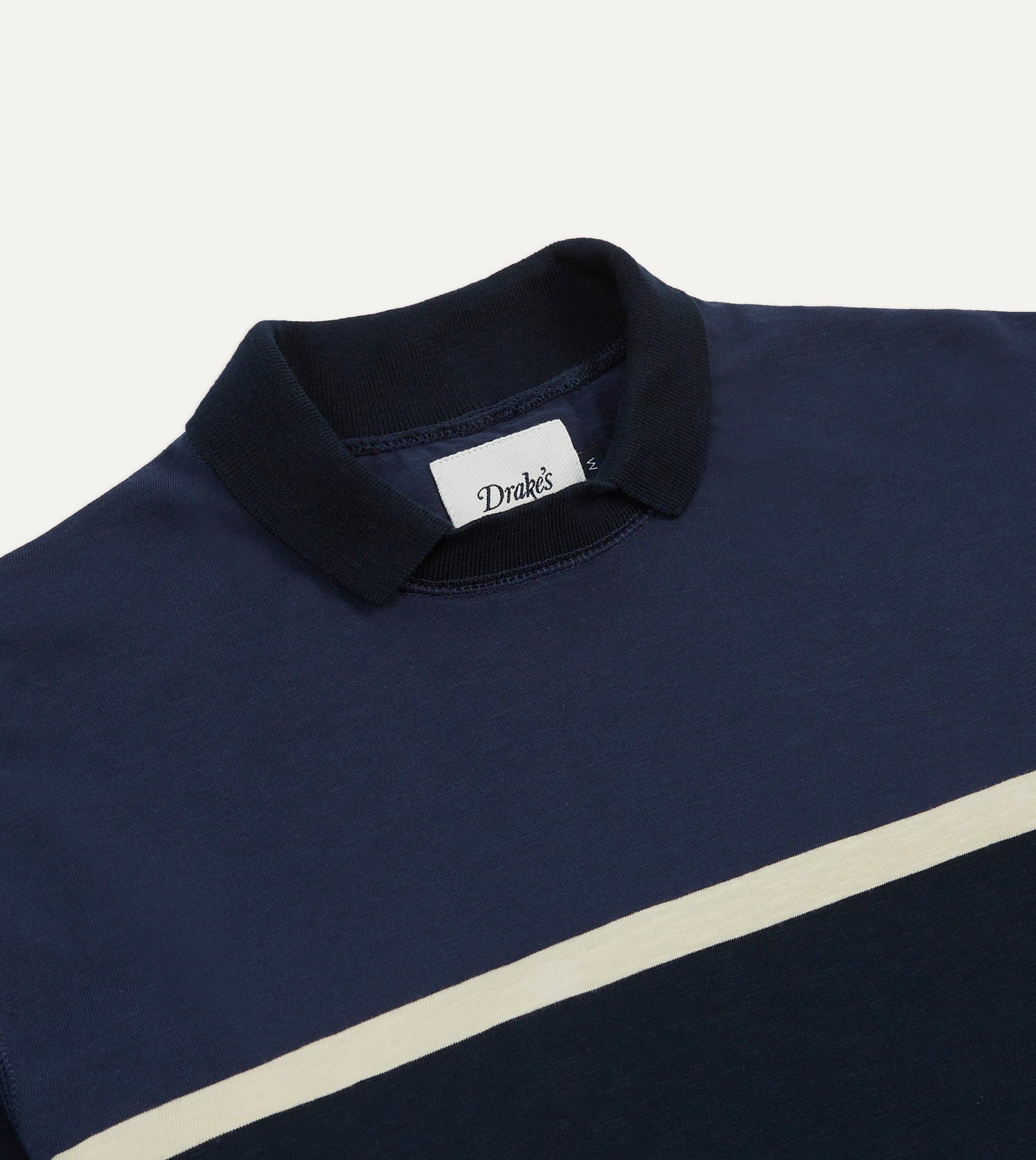Navy and Ecru Stripe Mock Collar Long-Sleeve Jersey