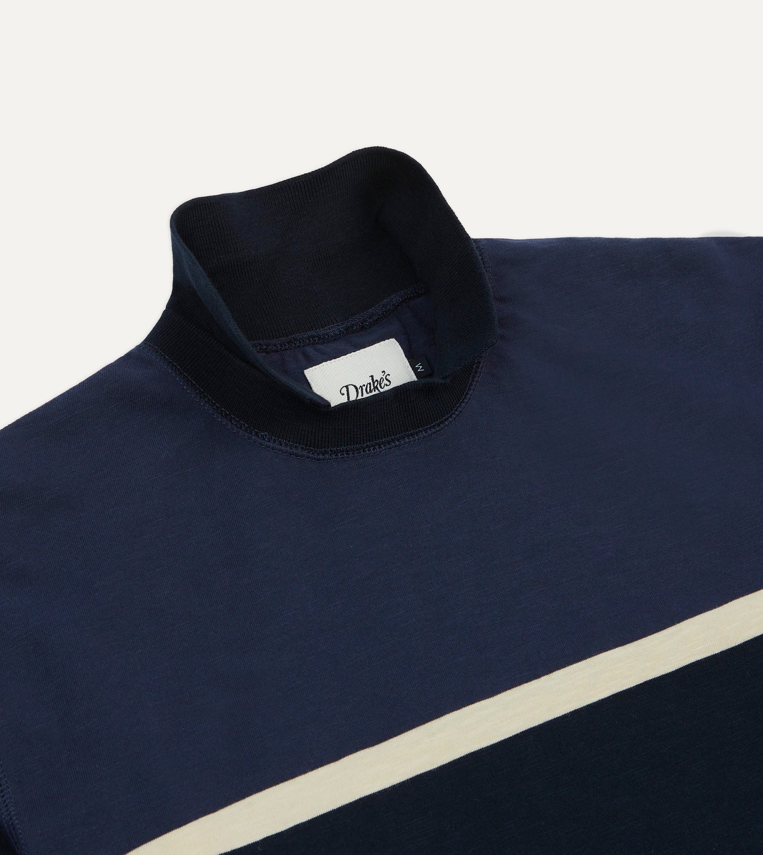 Navy and Ecru Stripe Mock Collar Long-Sleeve Jersey