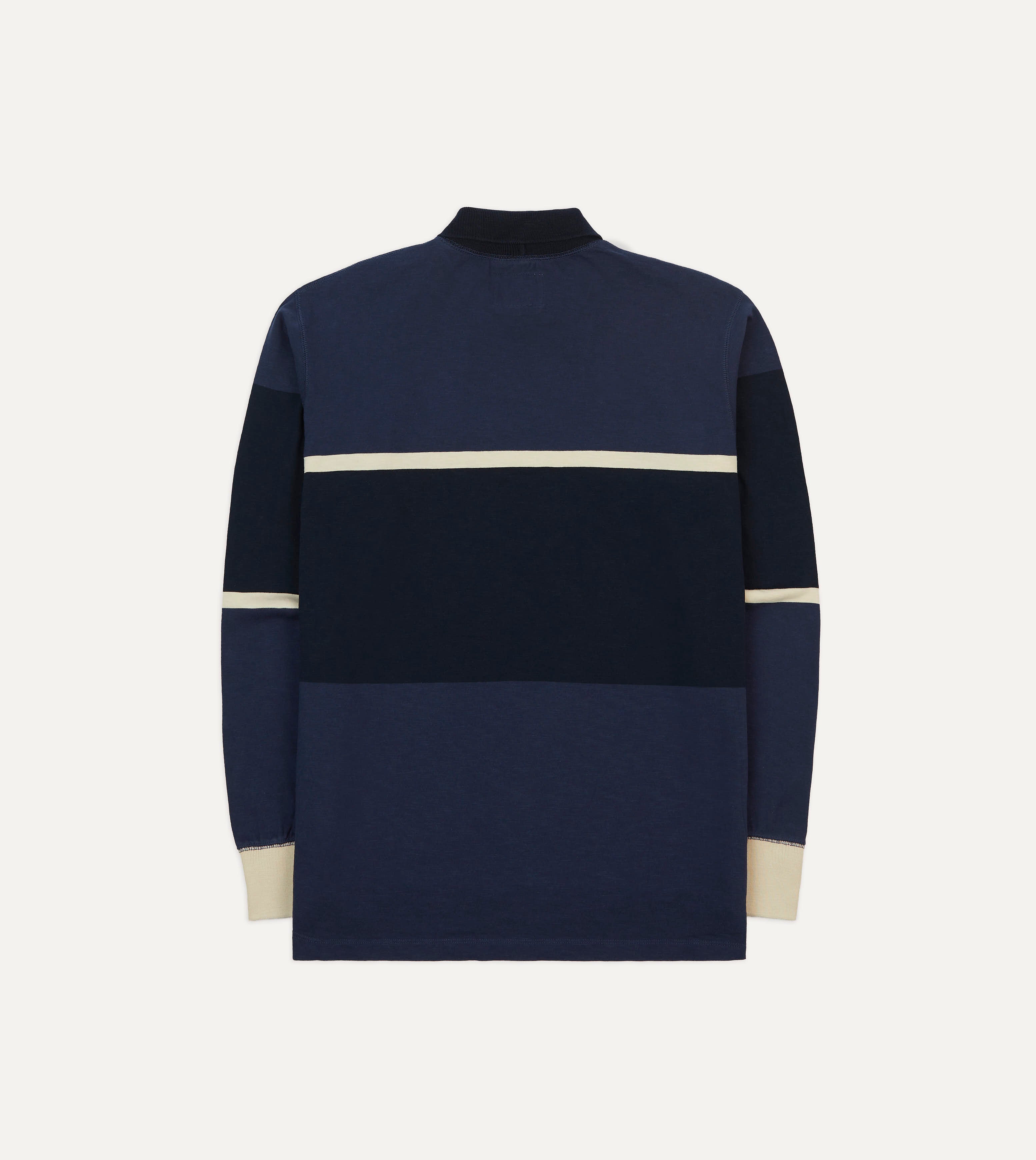Navy and Ecru Stripe Mock Collar Long-Sleeve Jersey – Drakes US