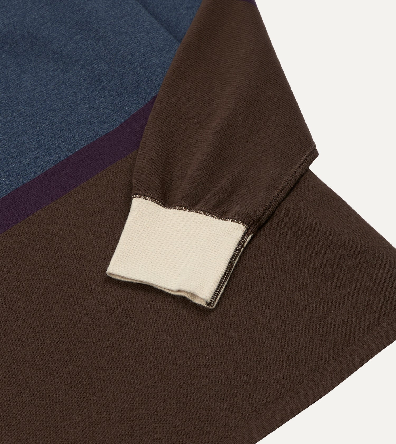 Drake's by A. Levine Brown and Blue Centre Stripe Cotton Rugby Shirt