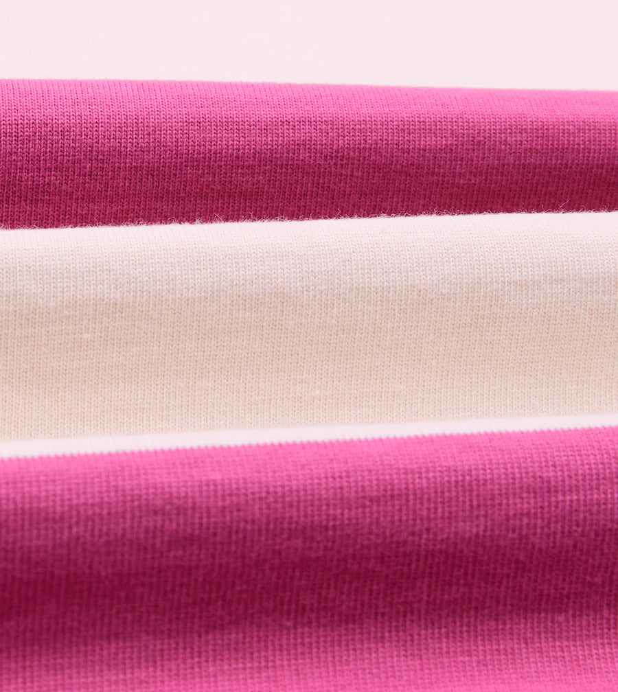 Pink and White Stripe Cotton Mandarin Collar Rugby Shirt