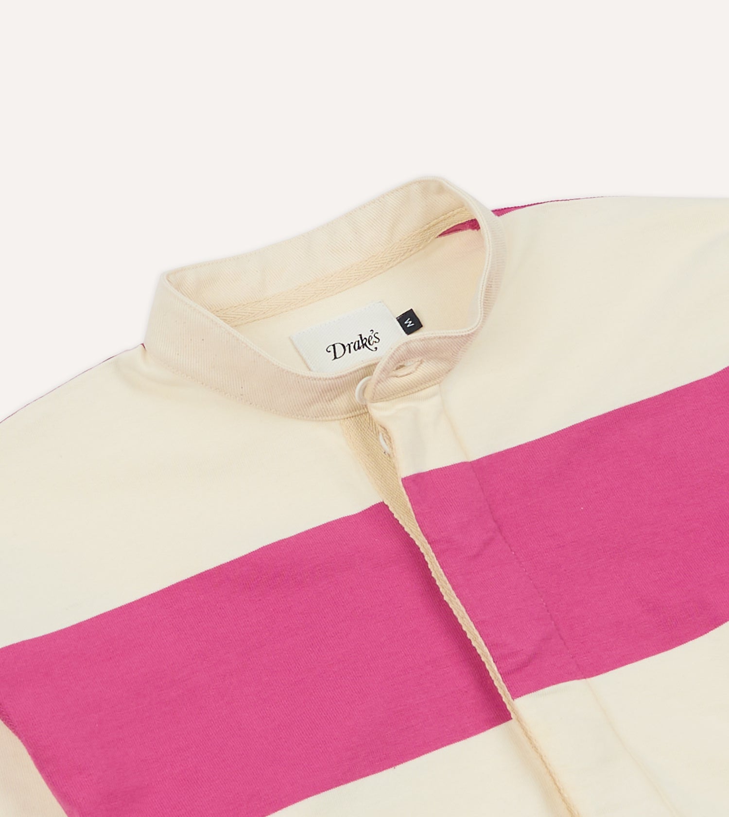 Pink and White Stripe Cotton Mandarin Collar Rugby Shirt