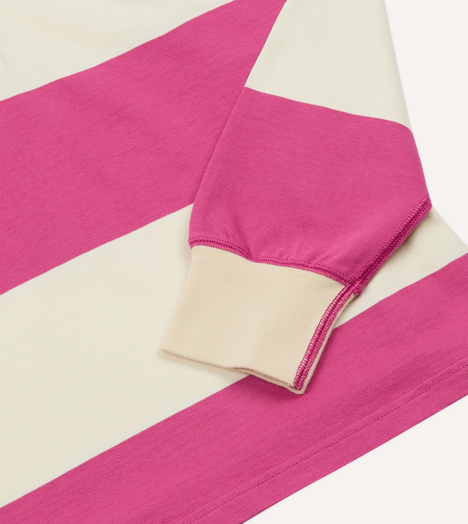 Pink and White Stripe Cotton Mandarin Collar Rugby Shirt