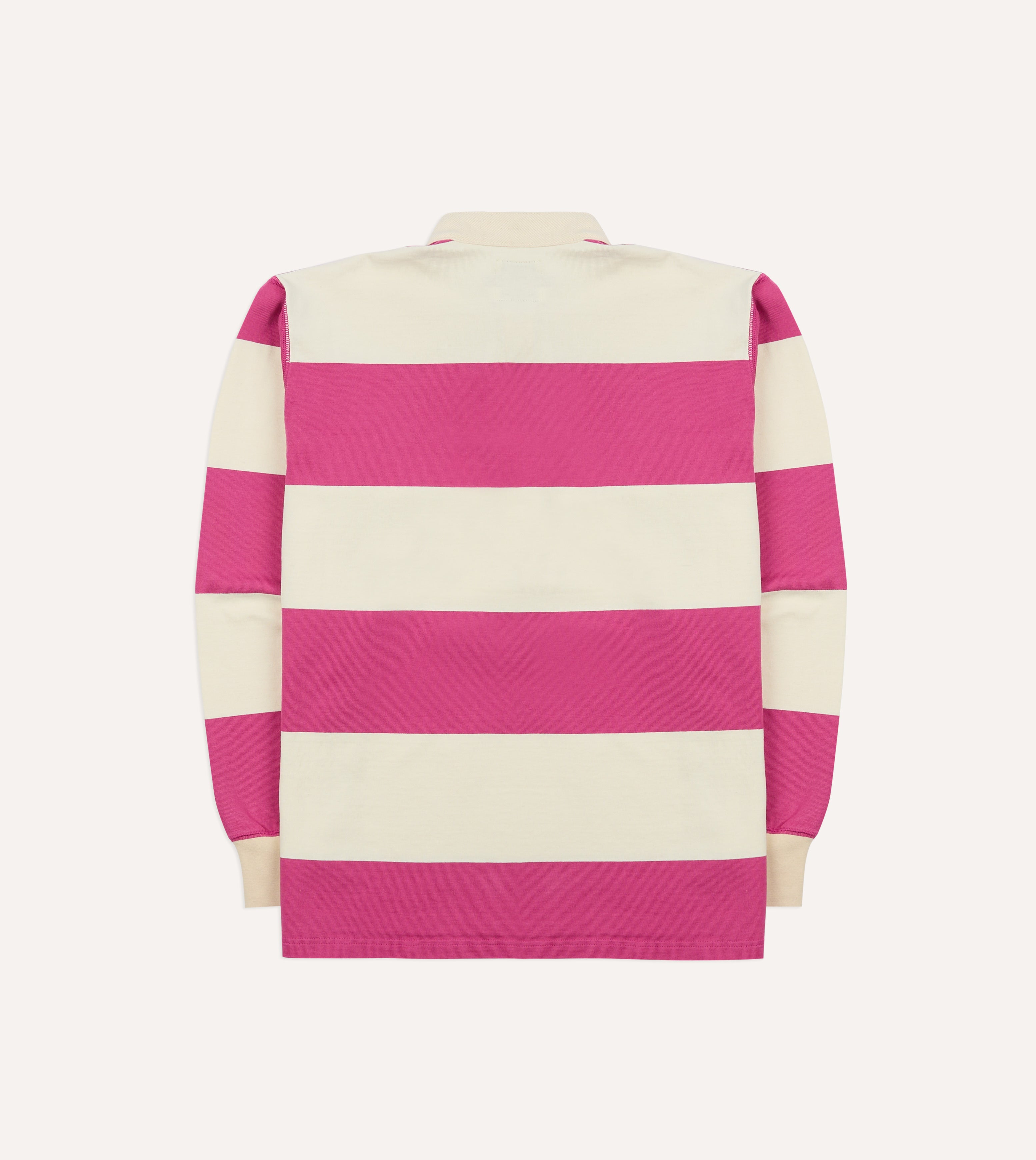 Pink and White Stripe Cotton Mandarin Collar Rugby Shirt