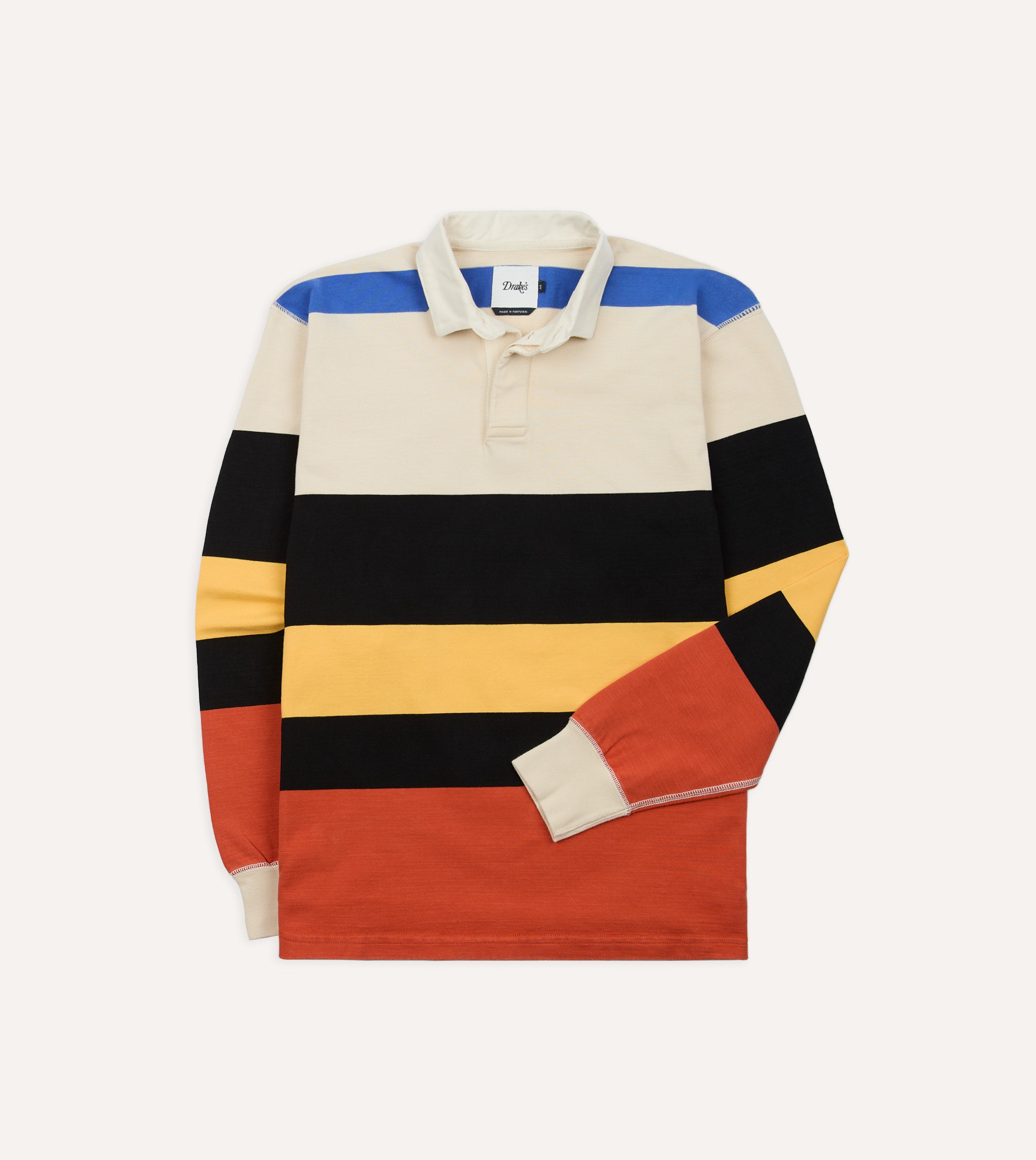 Ecru, Black and Orange Multi Stripe Cotton Rugby Shirt