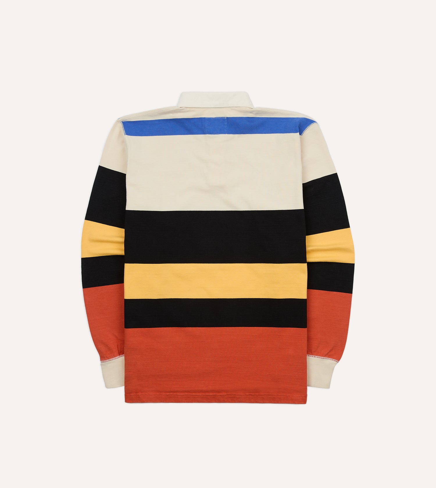Ecru, Black and Orange Multi Stripe Cotton Rugby Shirt