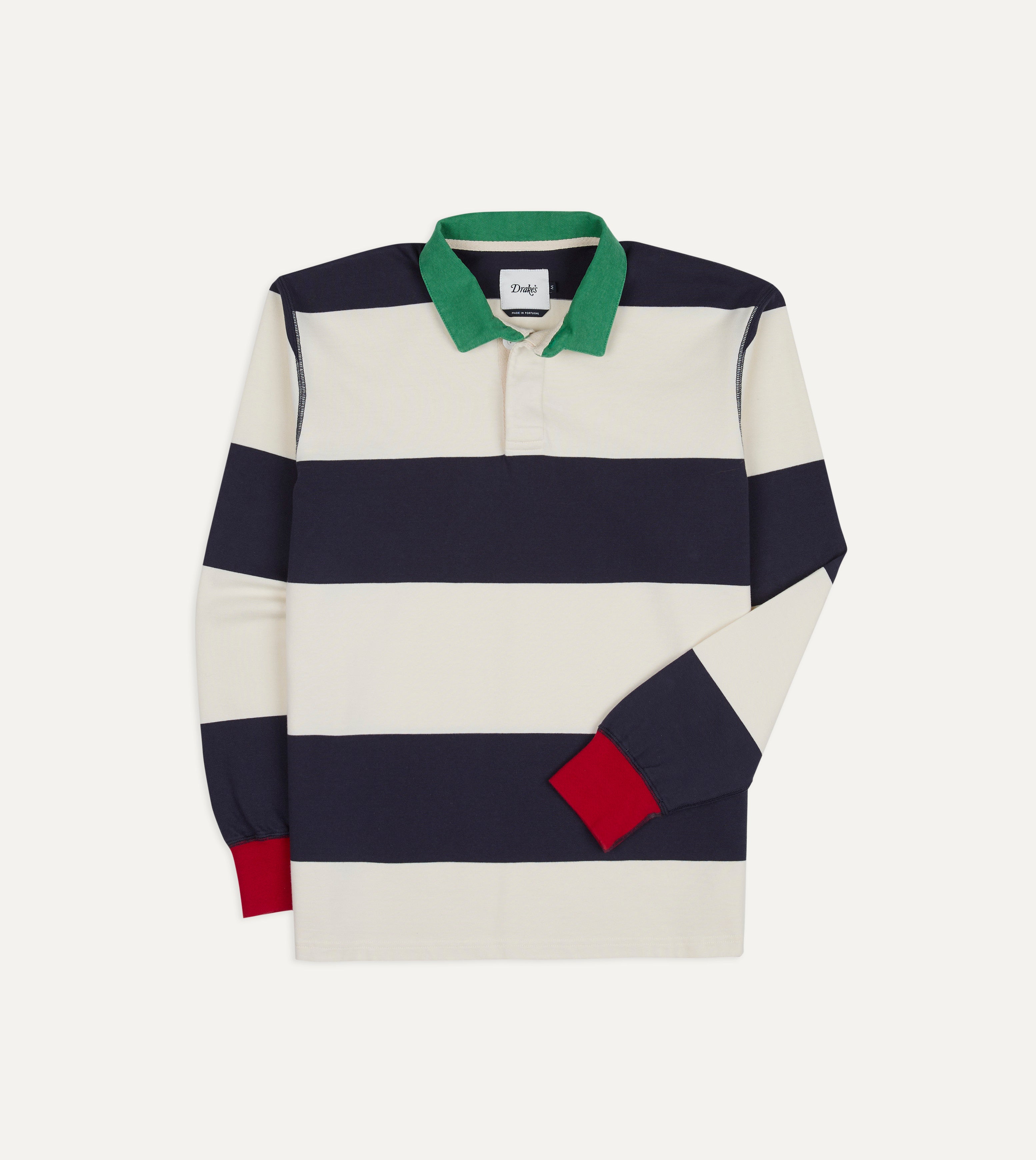 White and Navy Block Stripe Cotton Rugby Shirt – Drakes US