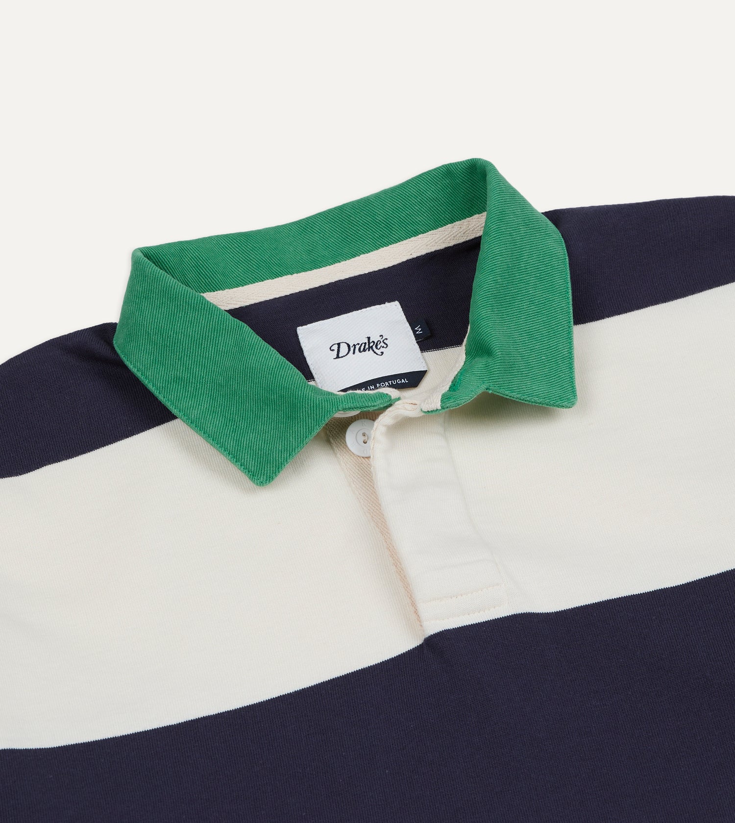 White and Navy Block Stripe Cotton Rugby Shirt