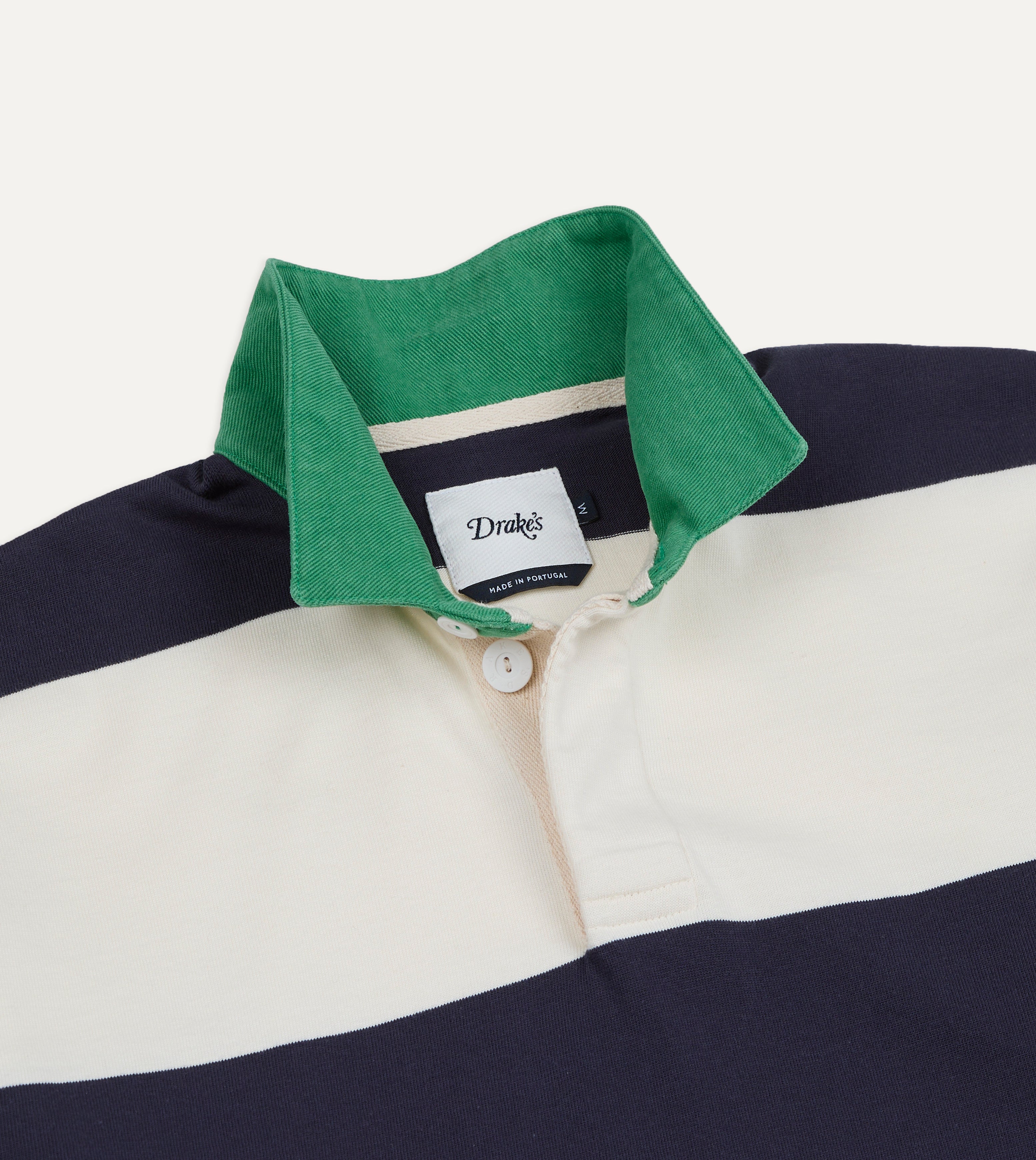White and Navy Block Stripe Cotton Rugby Shirt – Drakes US