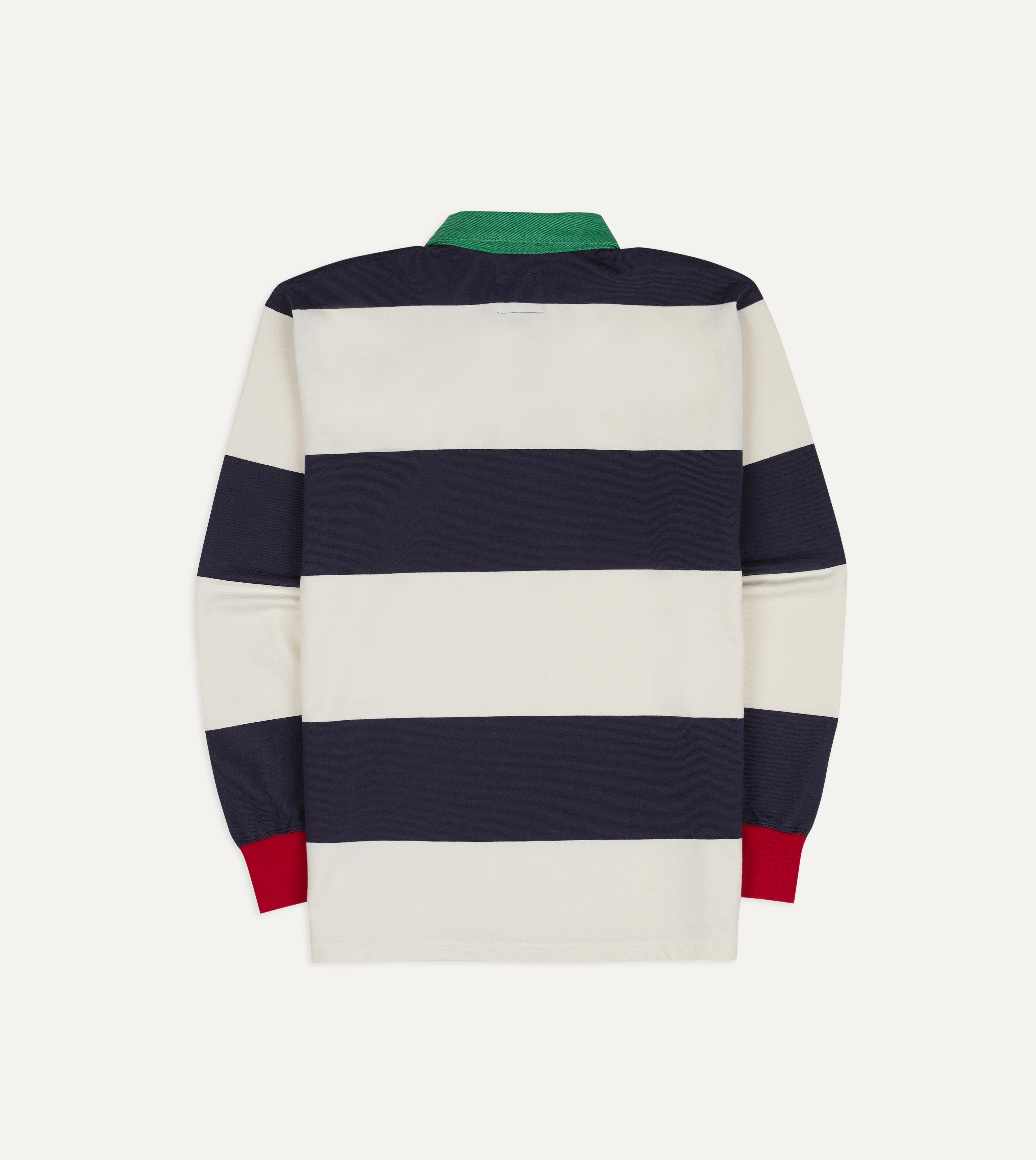 White and Navy Block Stripe Cotton Rugby Shirt