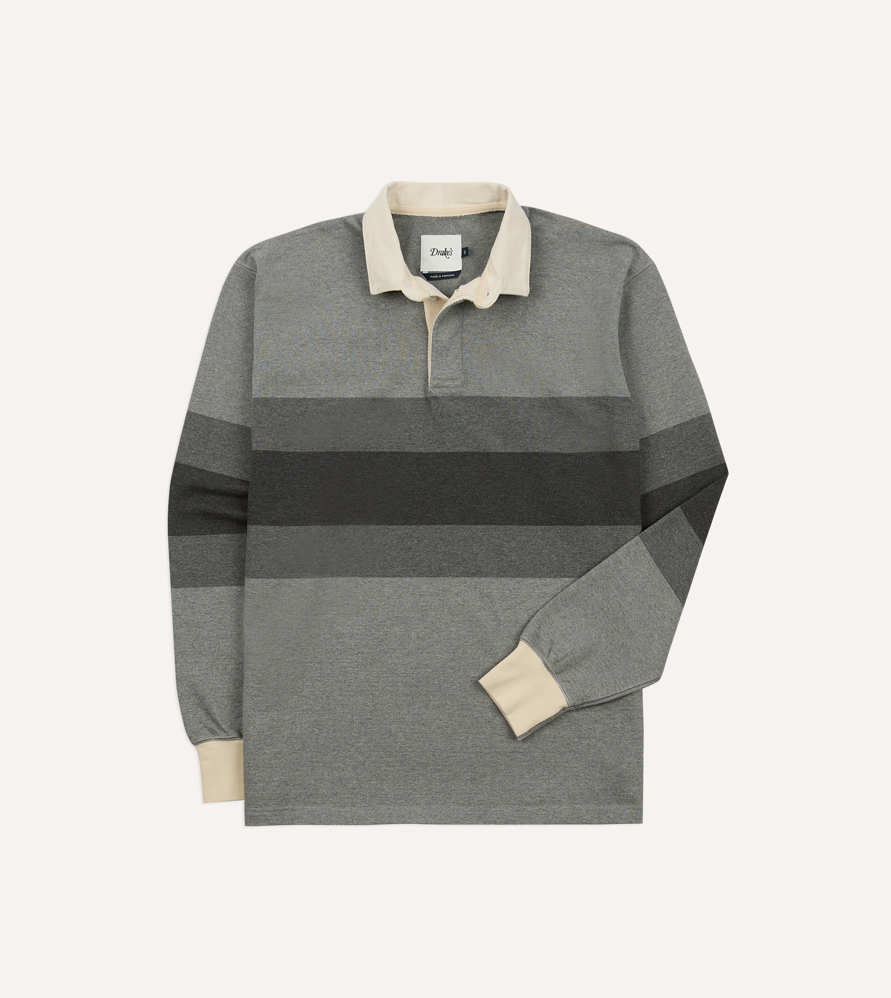Grey Melange Centre Stripe Cotton Rugby Shirt – Drakes US